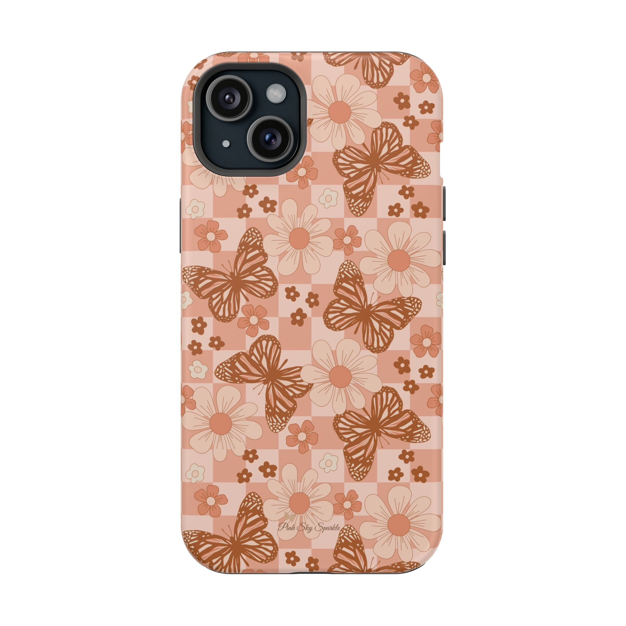 Boho Checkers - Floral Butterfly Magnetic iPhone Case
