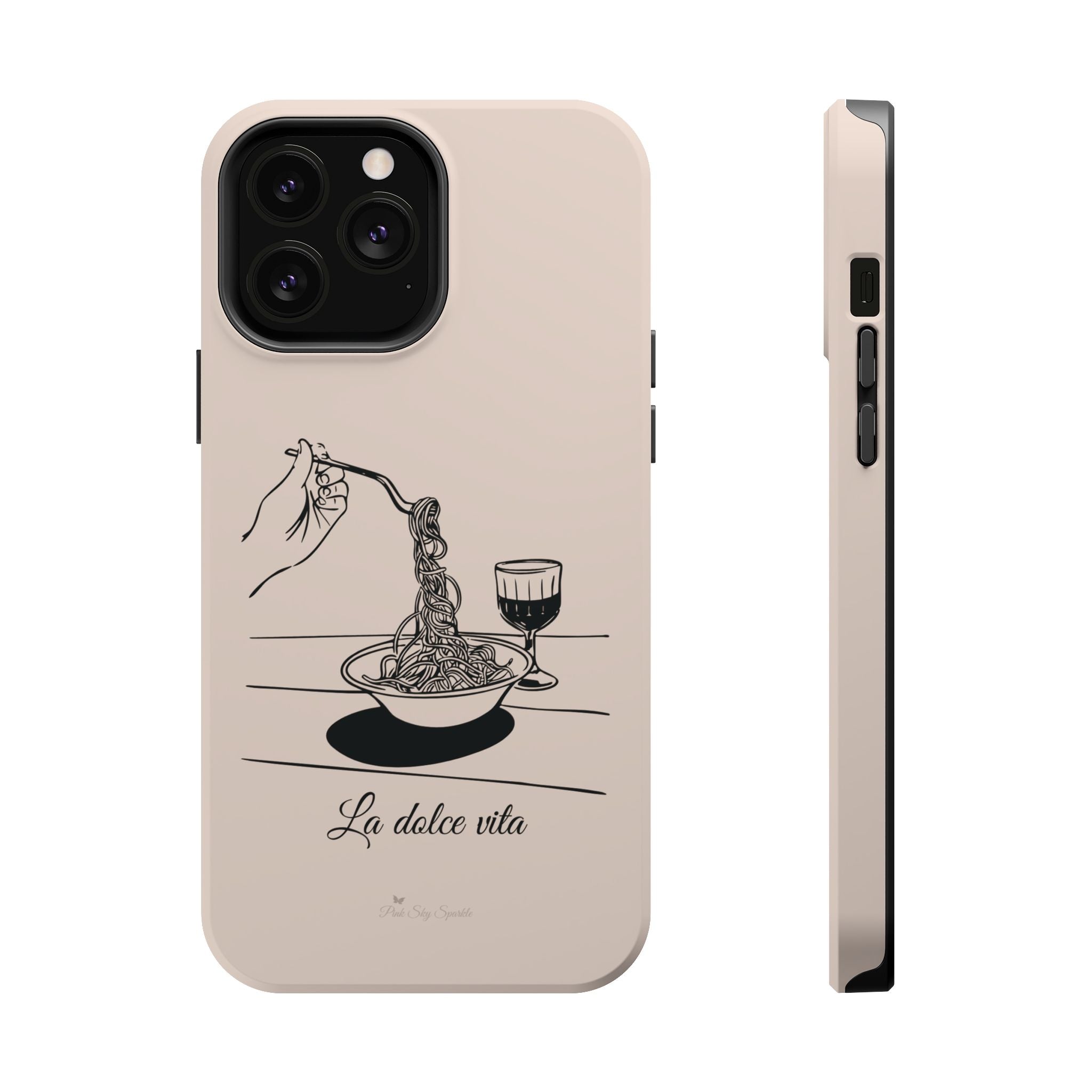 Pasta and red wine themed iphone case with La Dolce Vita in stylish font, Stylish Magnetic iPhone Case