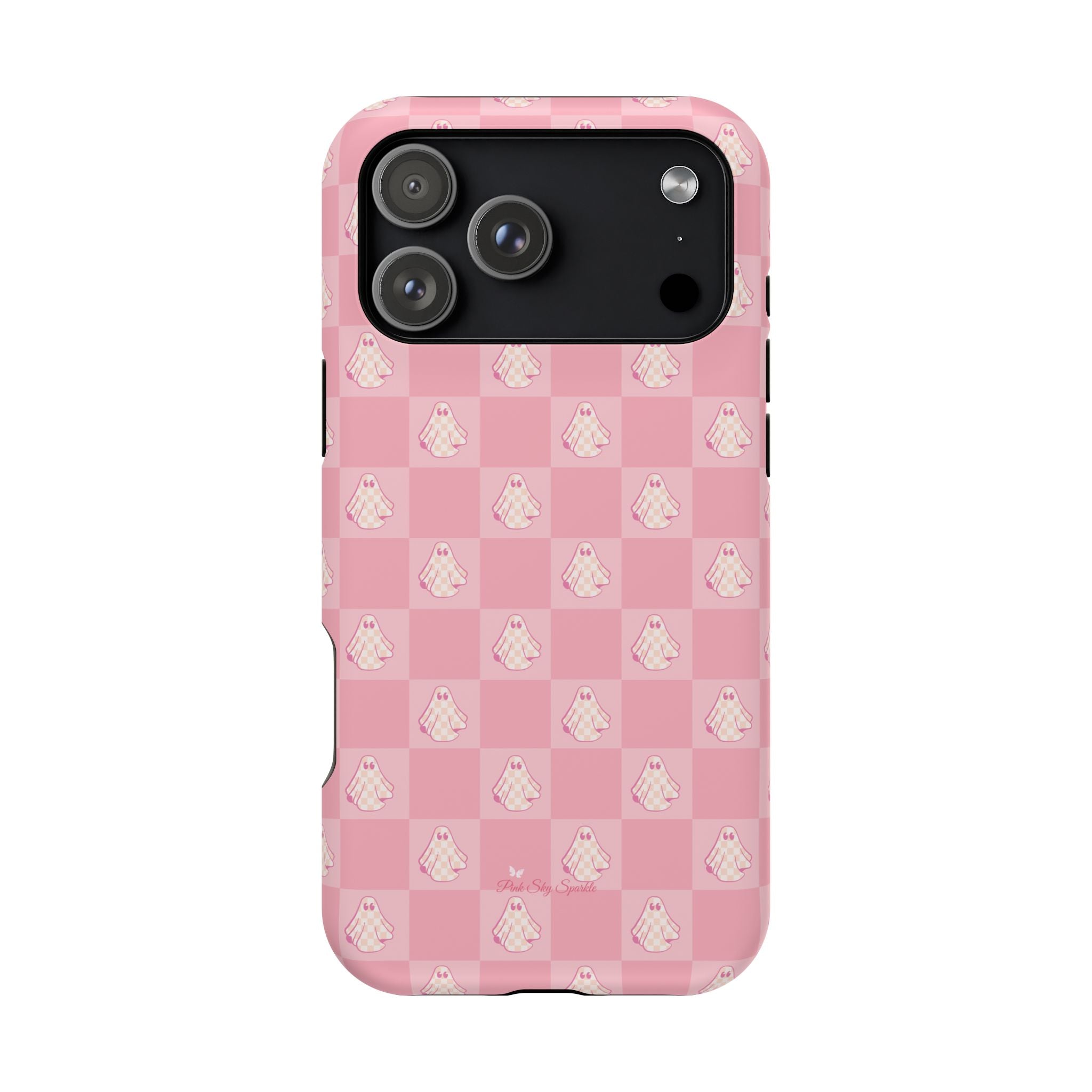 Pink Checkered Ghost Magnetic iPhone Case