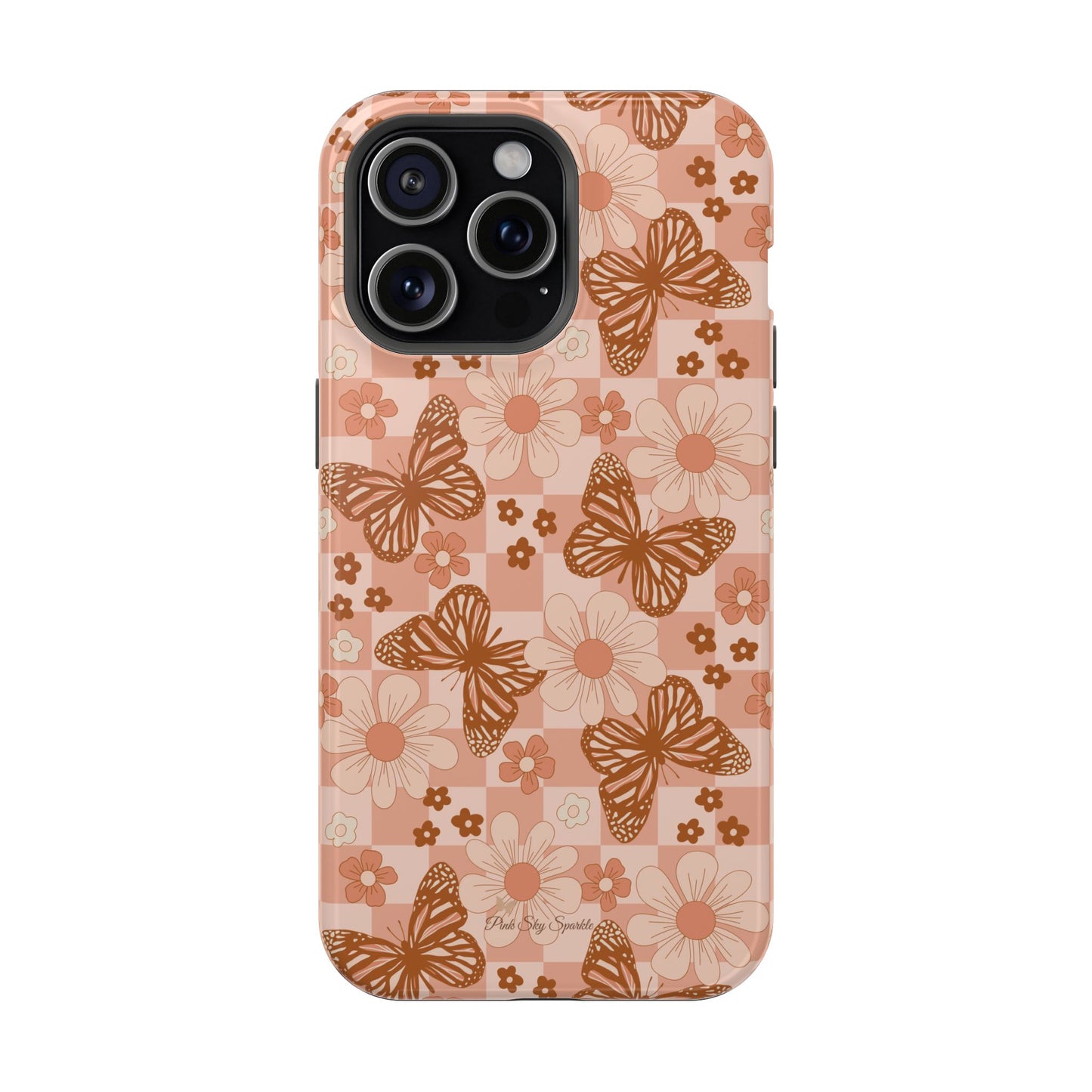 Boho Checkers - Floral Butterfly Magnetic iPhone Case