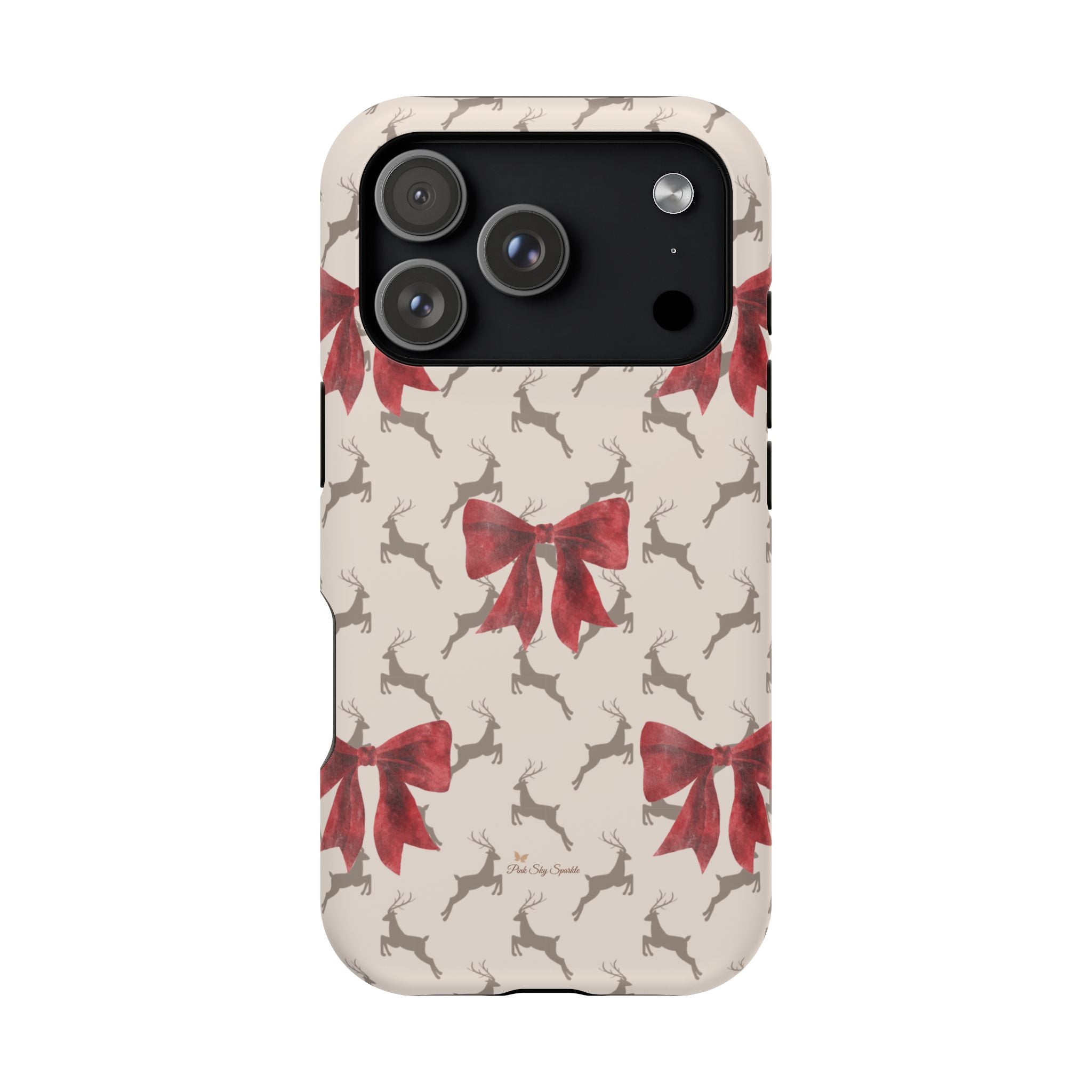 Reindeer Ribbons Magnetic iPhone Case – Festive Red Bow & Reindeer Design