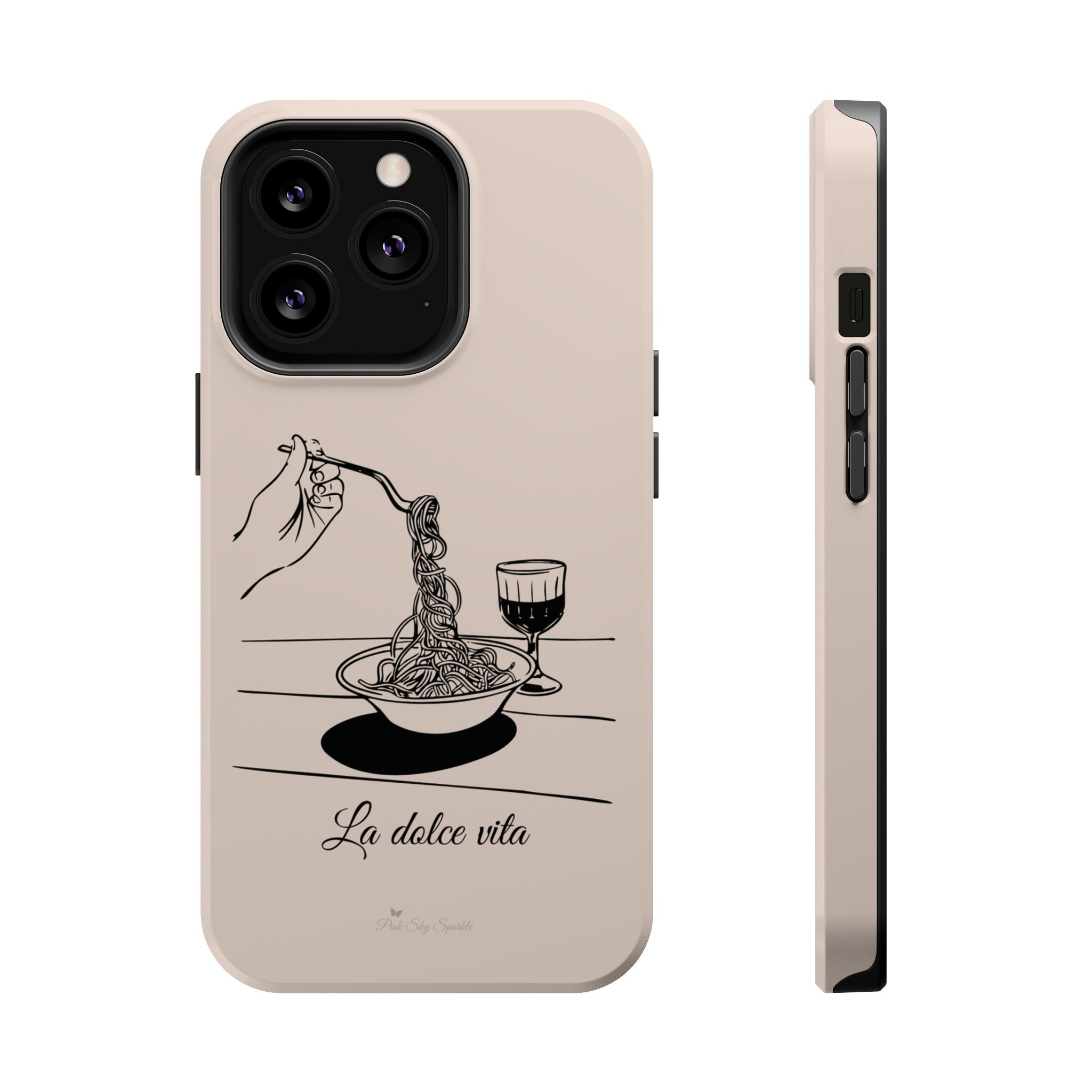 Pasta and red wine themed iphone case with La Dolce Vita in stylish font, Stylish Magnetic iPhone Case
