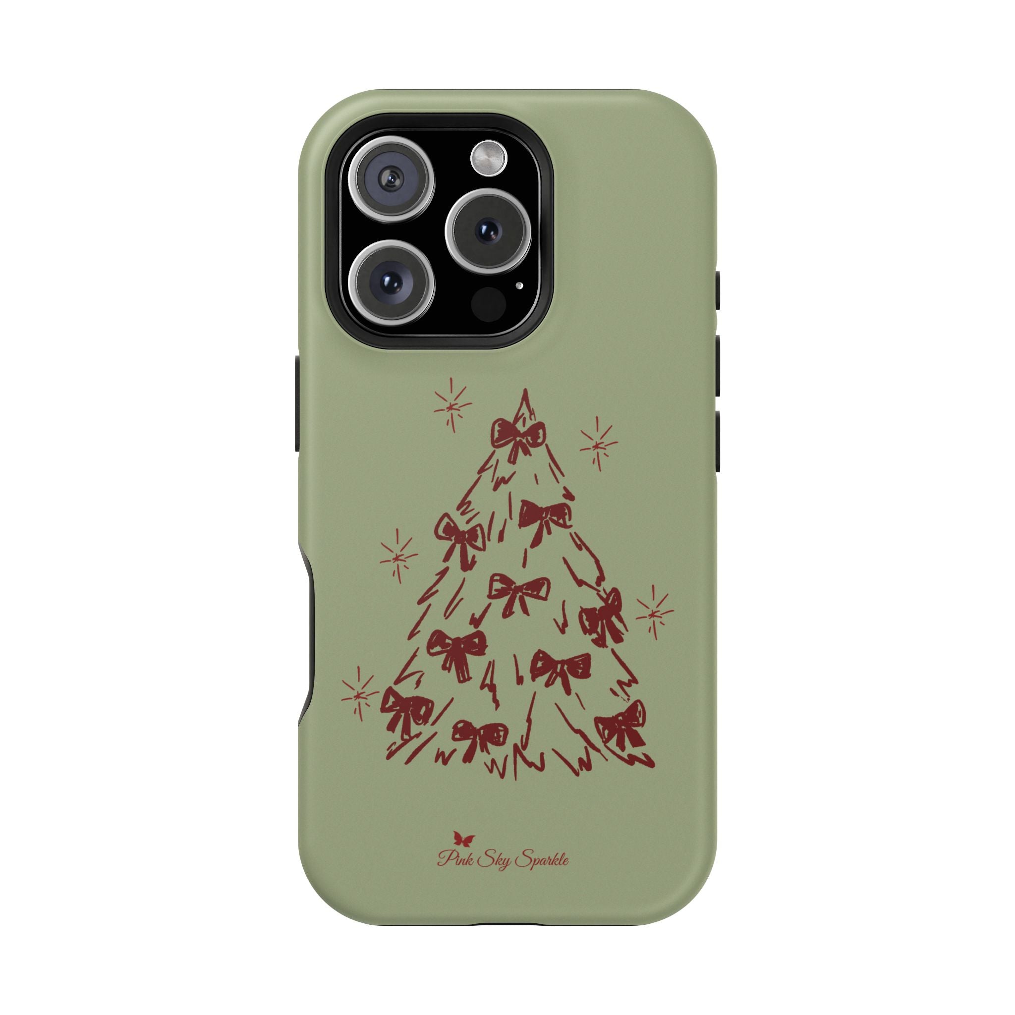 Holiday Bow Tree Magnetic iPhone Case – Sage Green Christmas Edition