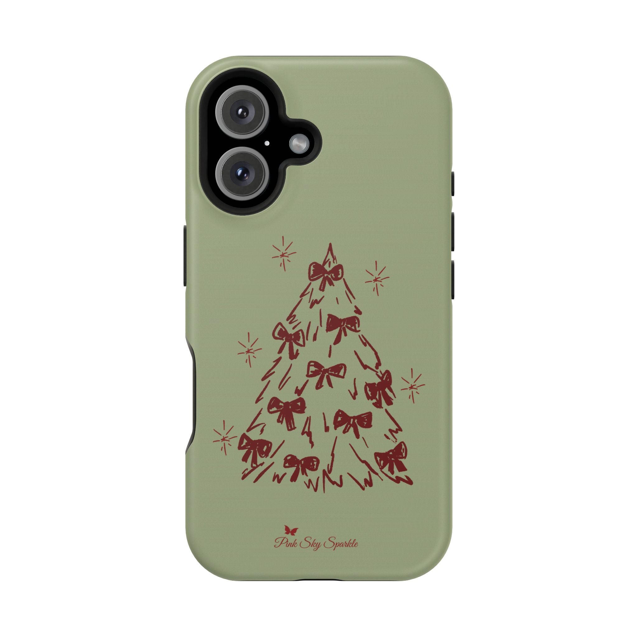Holiday Bow Tree Magnetic iPhone Case – Sage Green Christmas Edition