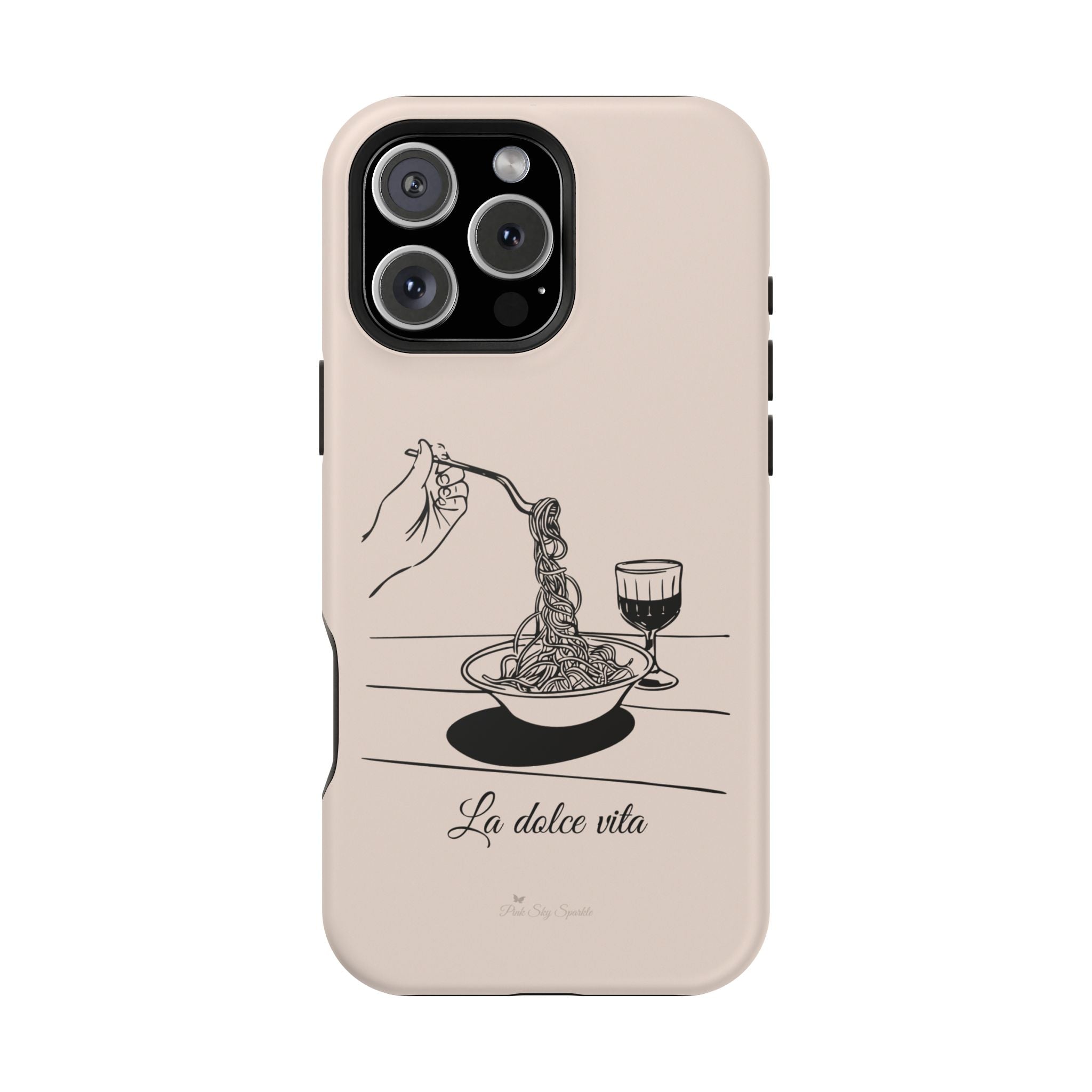 Pasta and red wine themed iphone case with La Dolce Vita in stylish font, Stylish Magnetic iPhone Case