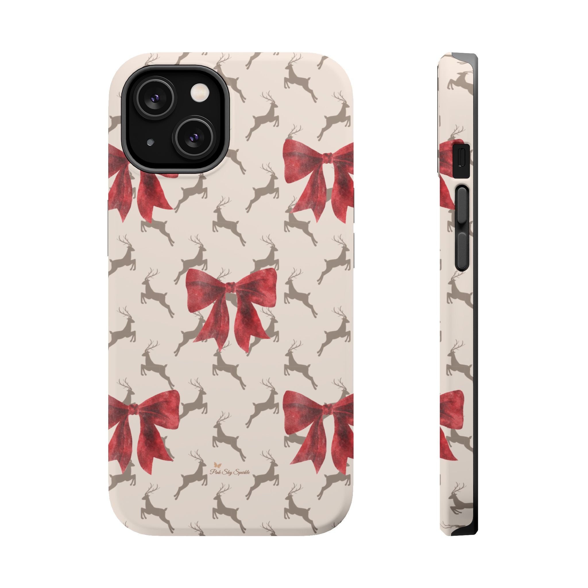 Reindeer Ribbons Magnetic iPhone Case – Festive Red Bow & Reindeer Design