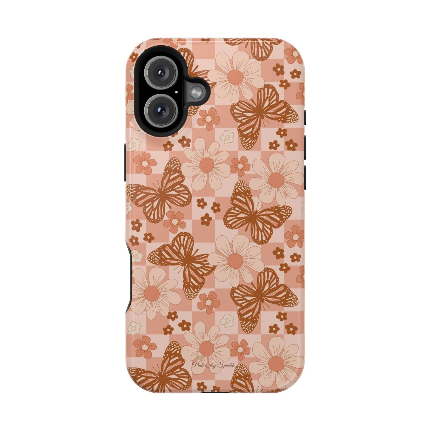 Boho Checkers - Floral Butterfly Magnetic iPhone Case