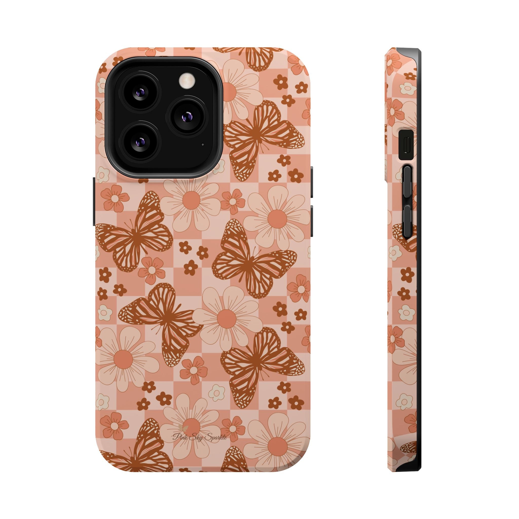 Boho Checkers - Floral Butterfly Magnetic iPhone Case