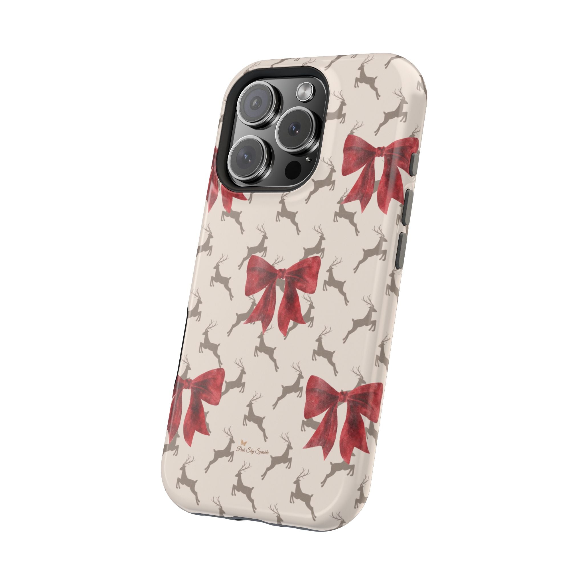 Reindeer Ribbons Magnetic iPhone Case – Festive Red Bow & Reindeer Design