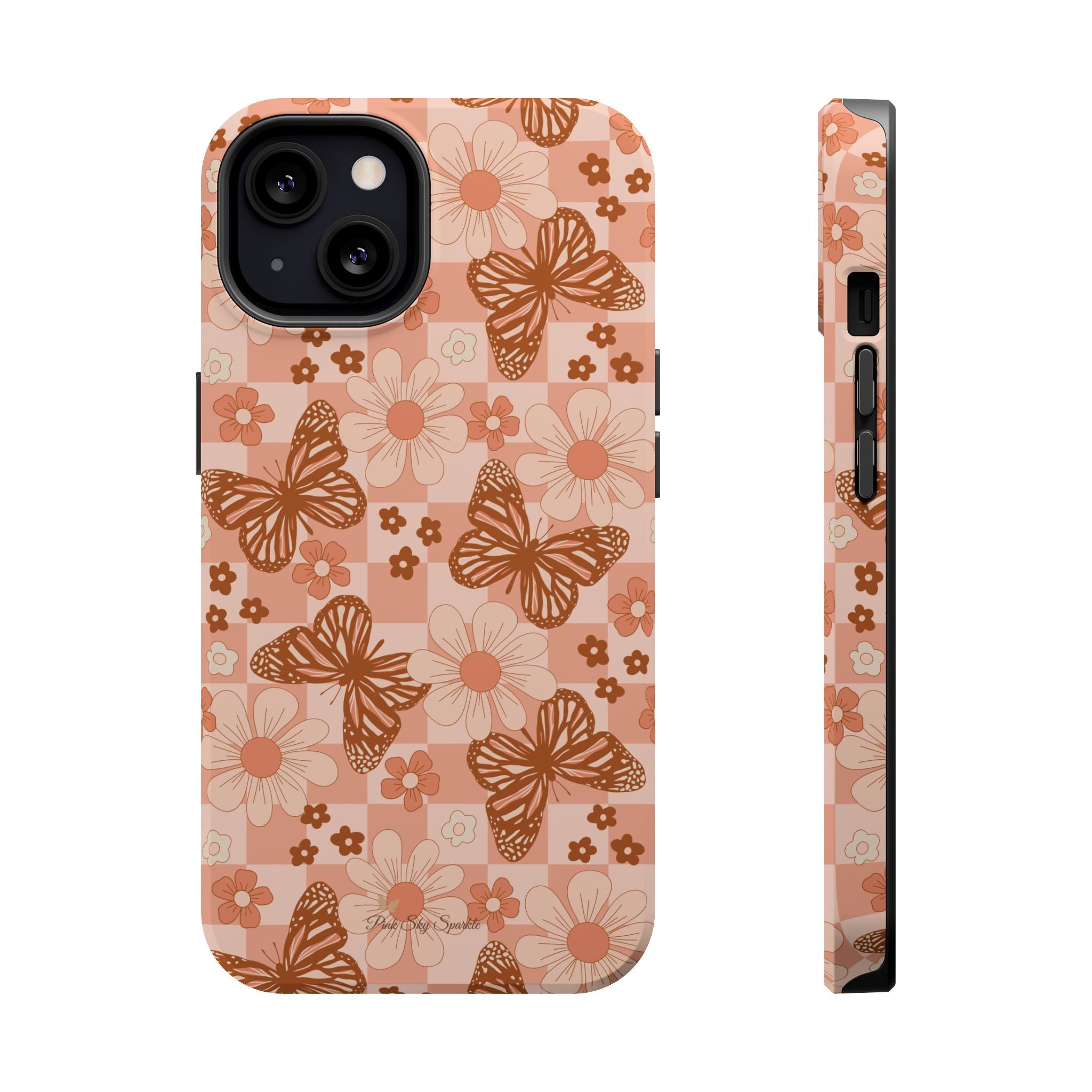 Boho Checkers - Floral Butterfly Magnetic iPhone Case