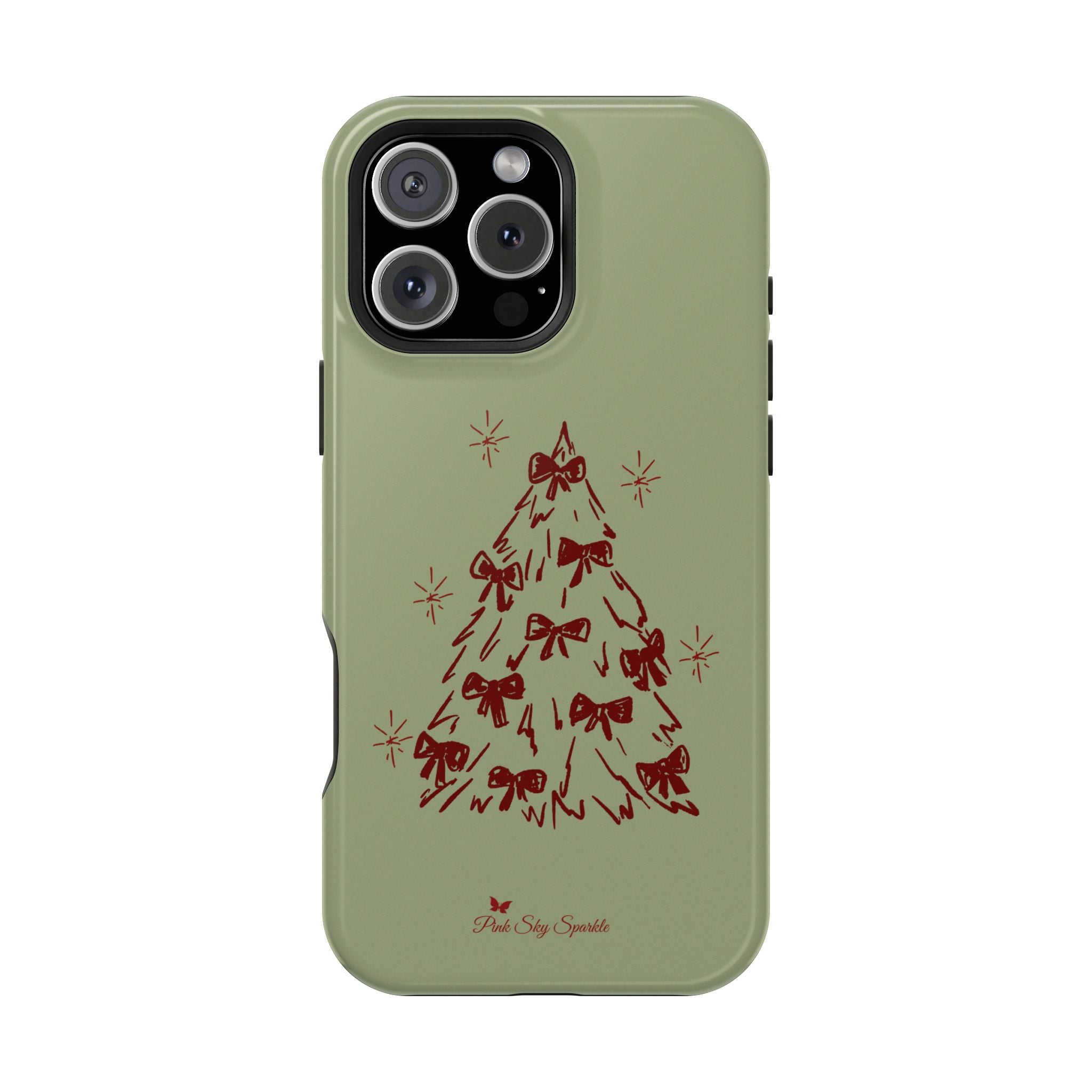 Holiday Bow Tree Magnetic iPhone Case – Sage Green Christmas Edition