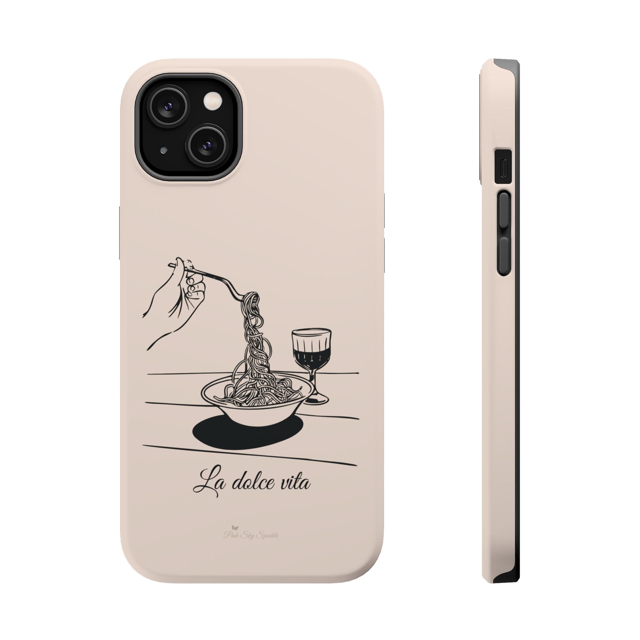 Pasta and red wine themed iphone case with La Dolce Vita in stylish font, Stylish Magnetic iPhone Case