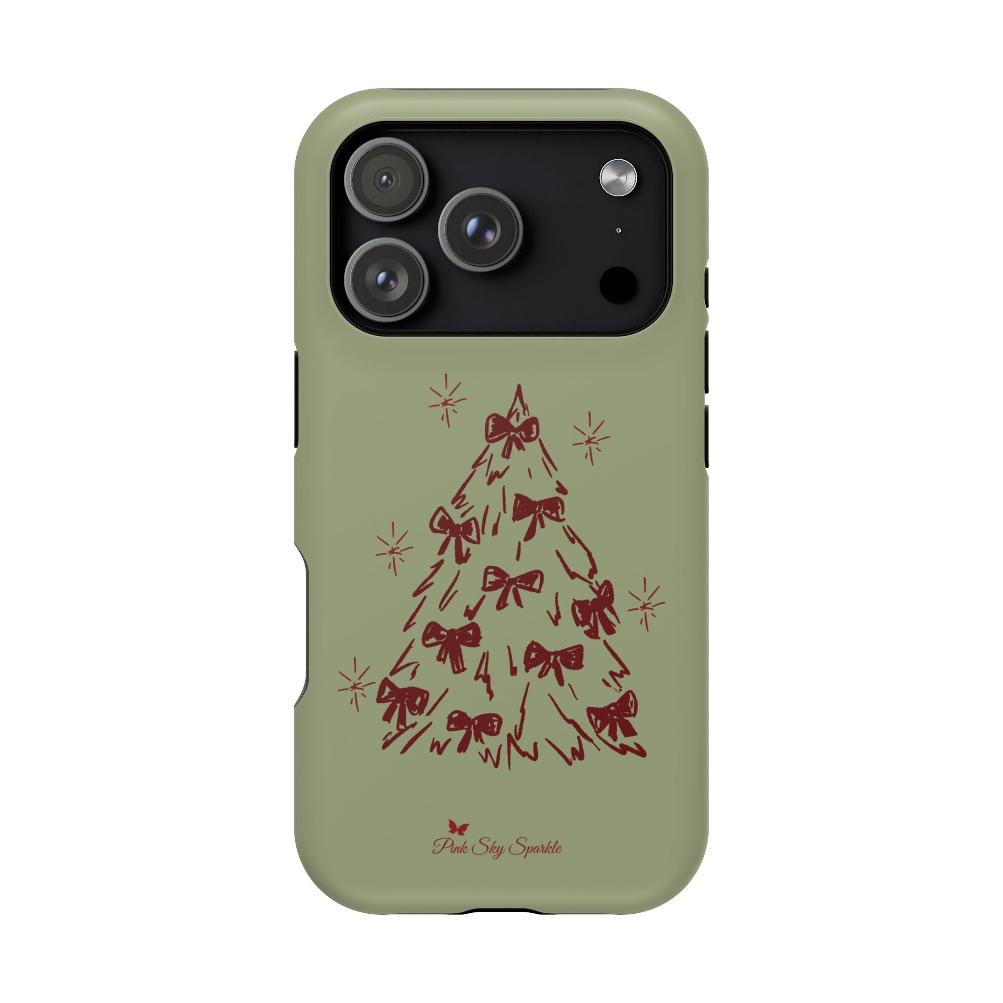 Holiday Bow Tree Magnetic iPhone Case – Sage Green Christmas Edition