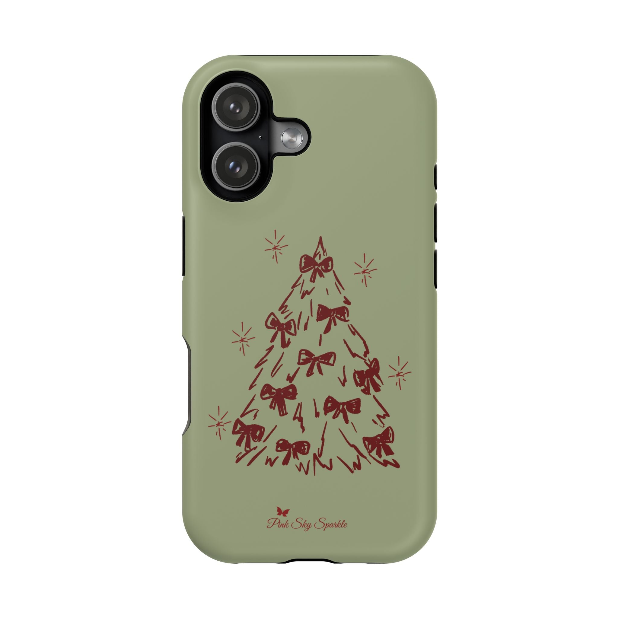Holiday Bow Tree Magnetic iPhone Case – Sage Green Christmas Edition