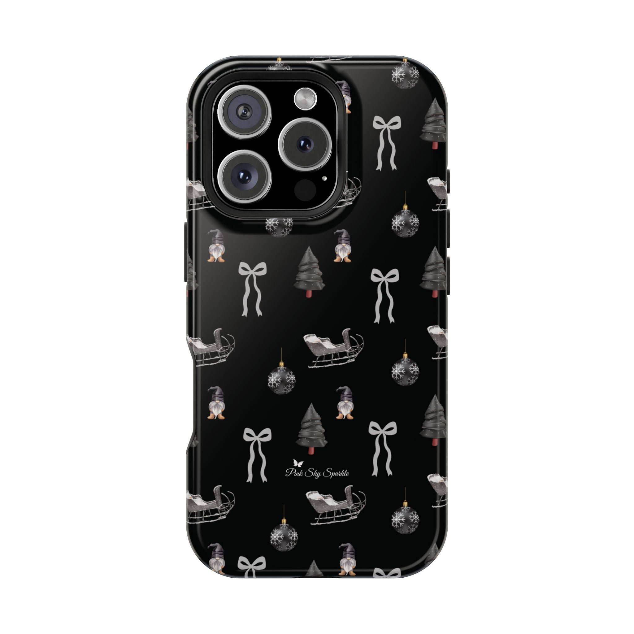 Sleigh in Grey Magnetic iPhone Case by Pink Sky Sparkle — chic monochrome Christmas style