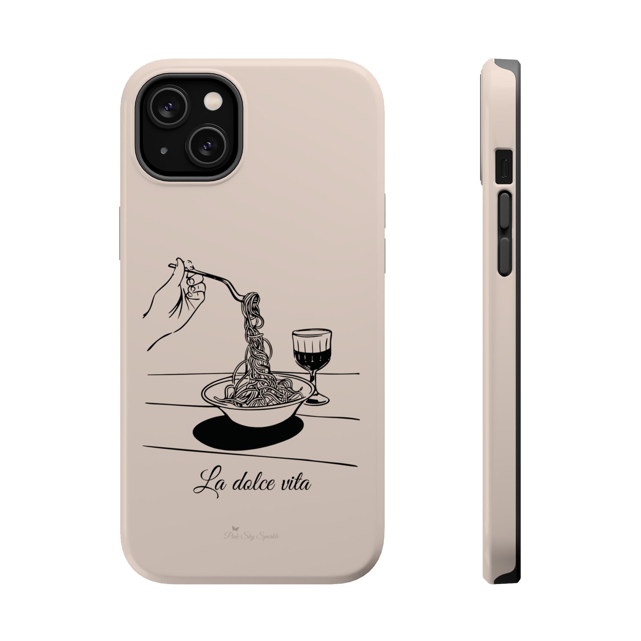 Pasta and red wine themed iphone case with La Dolce Vita in stylish font, Stylish Magnetic iPhone Case