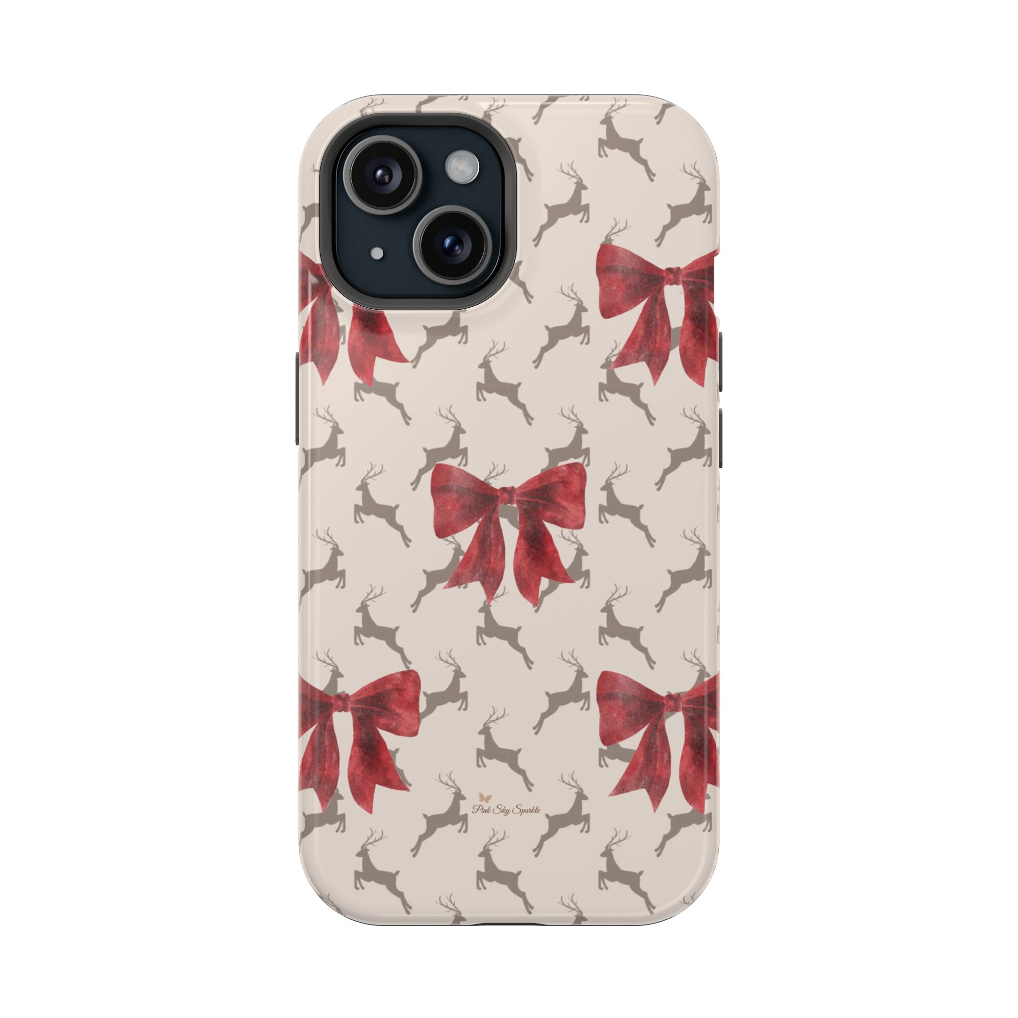 Reindeer Ribbons Magnetic iPhone Case – Festive Red Bow & Reindeer Design