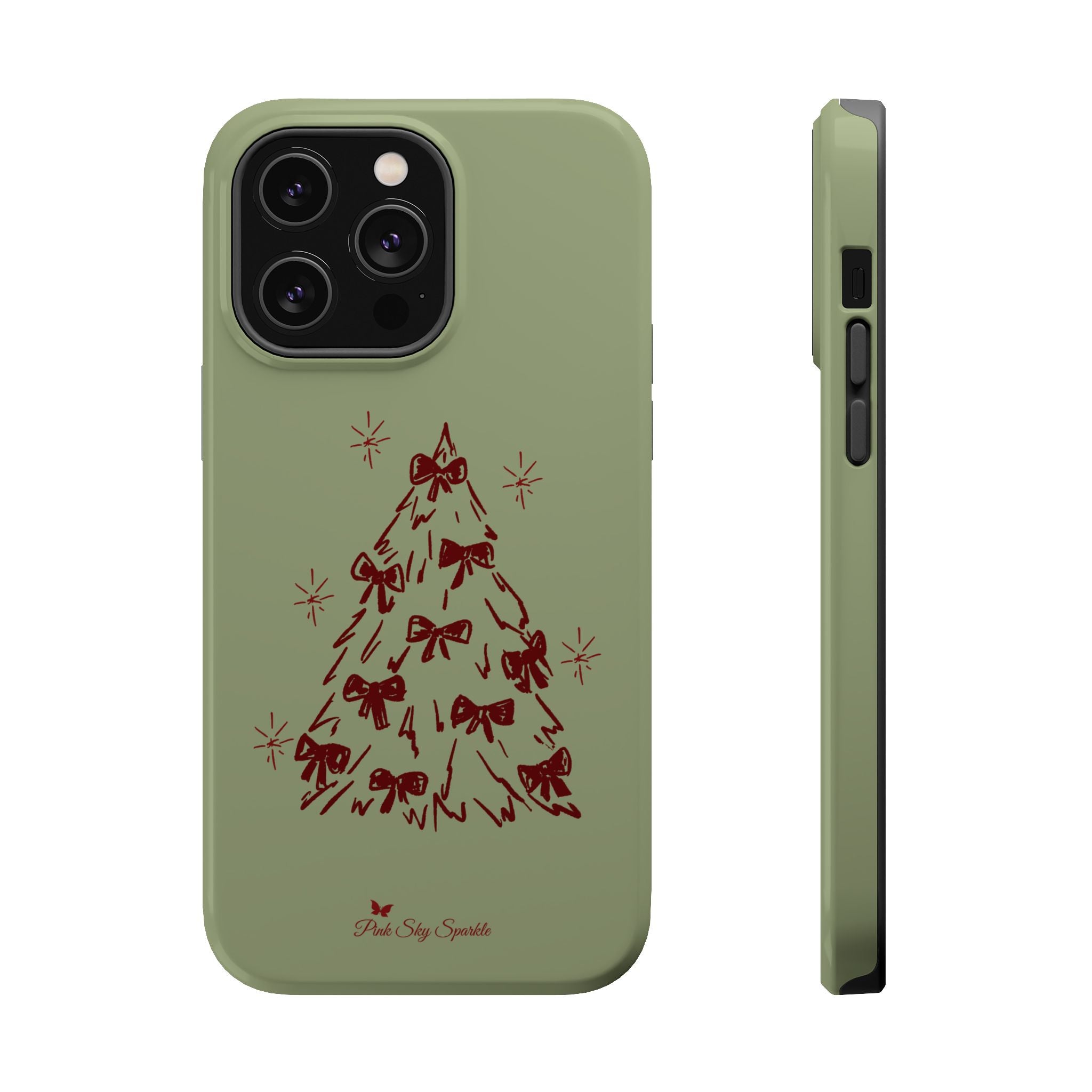 Holiday Bow Tree Magnetic iPhone Case – Sage Green Christmas Edition