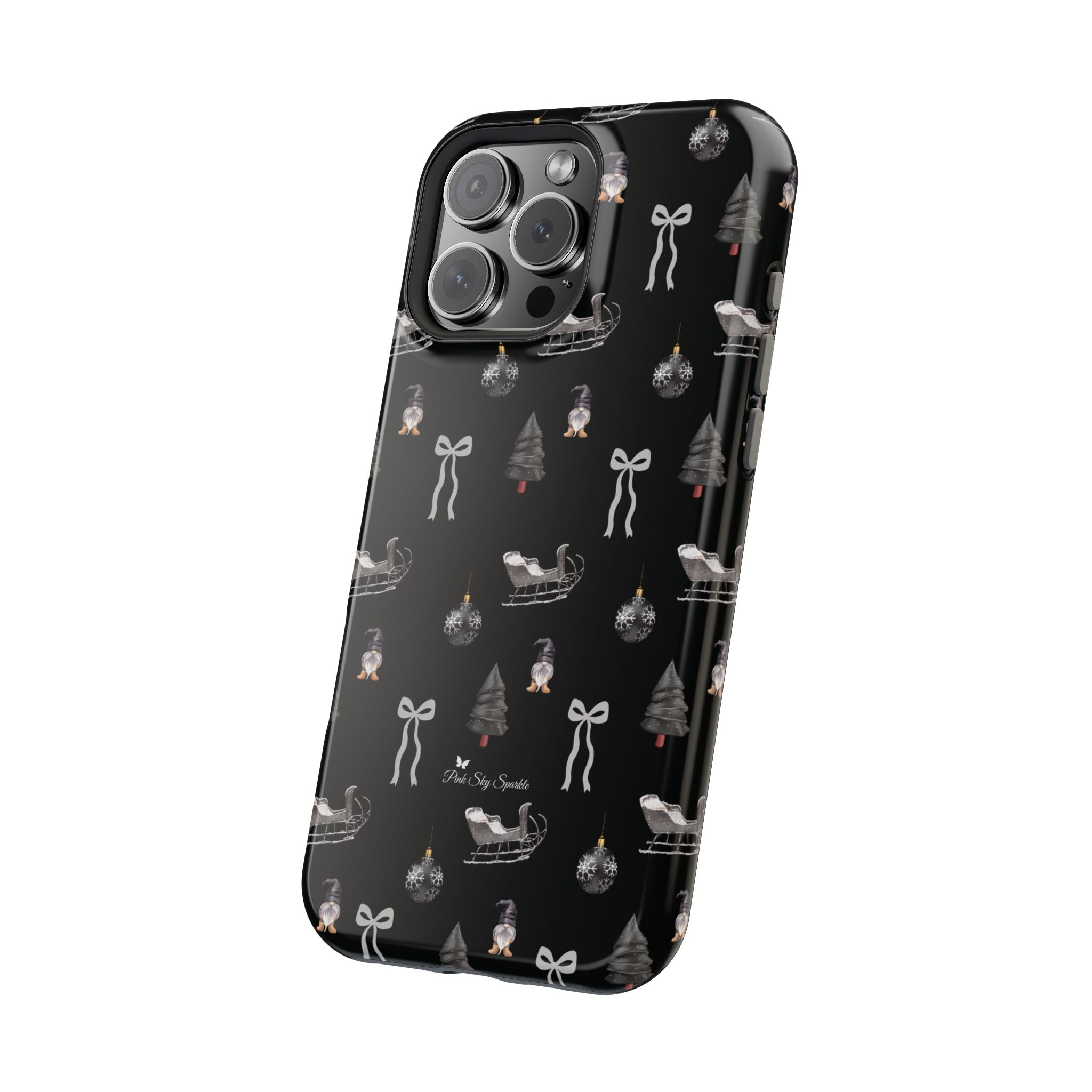 Sleigh in Grey Magnetic iPhone Case by Pink Sky Sparkle — chic monochrome Christmas style