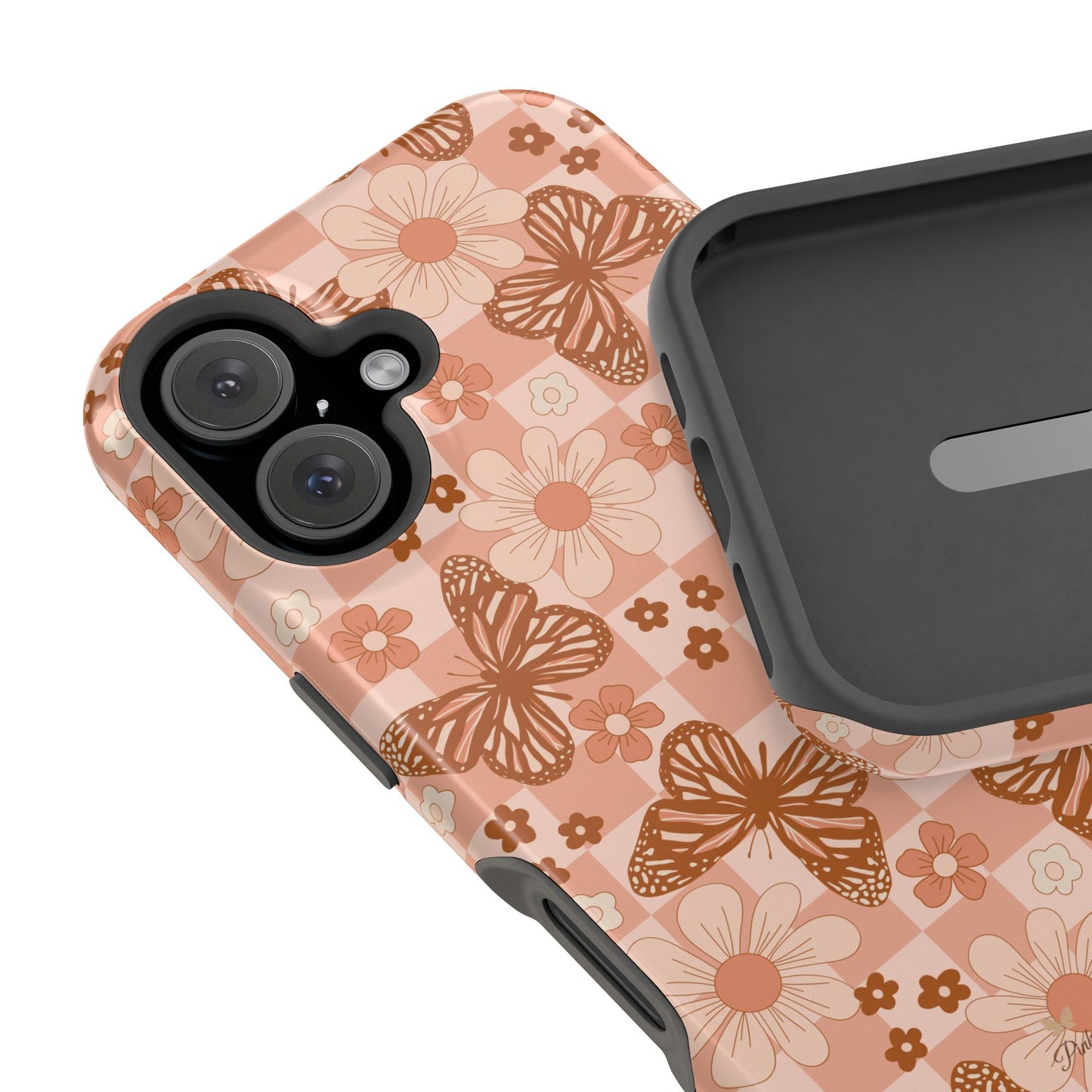 Boho Checkers - Floral Butterfly Magnetic iPhone Case