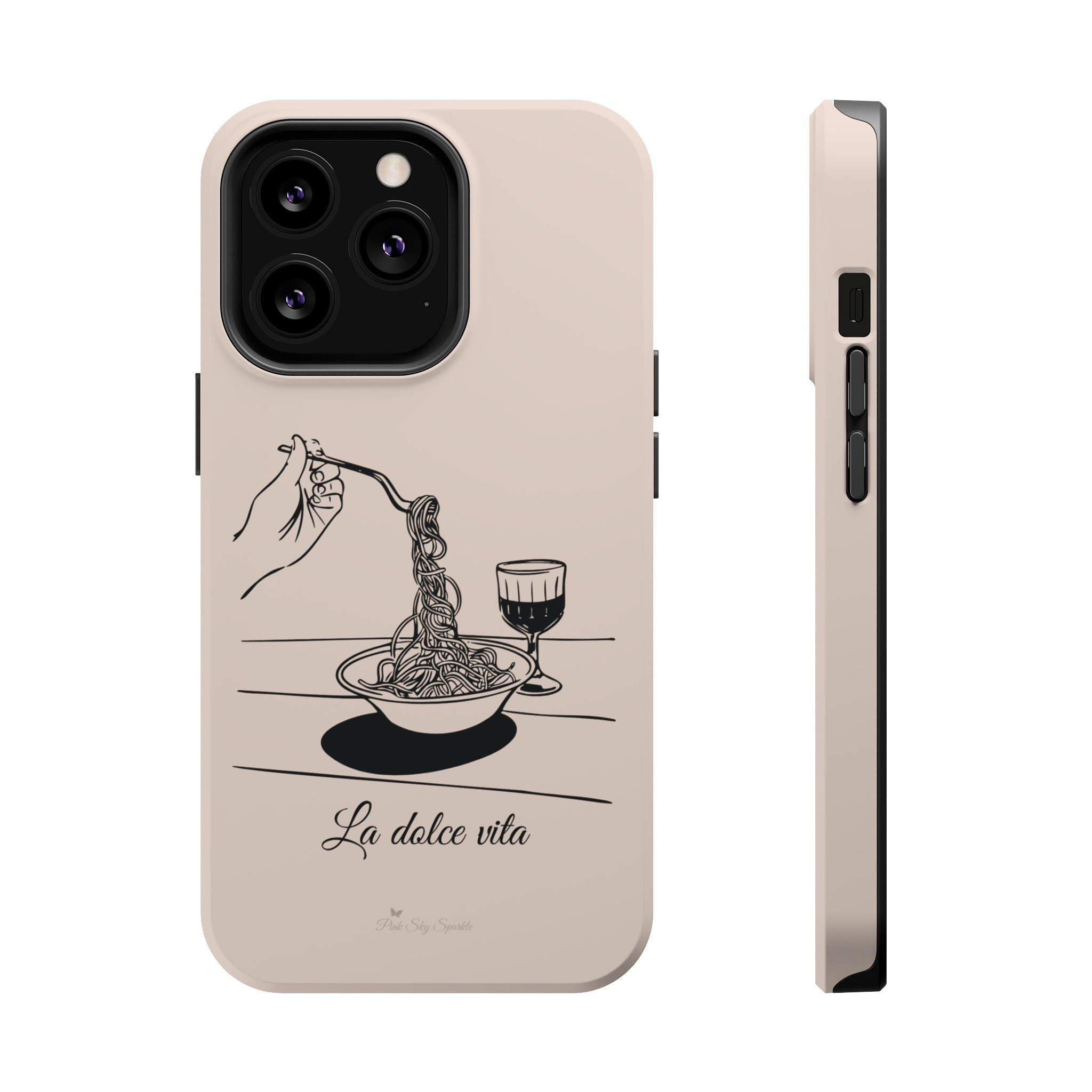 Pasta and red wine themed iphone case with La Dolce Vita in stylish font, Stylish Magnetic iPhone Case