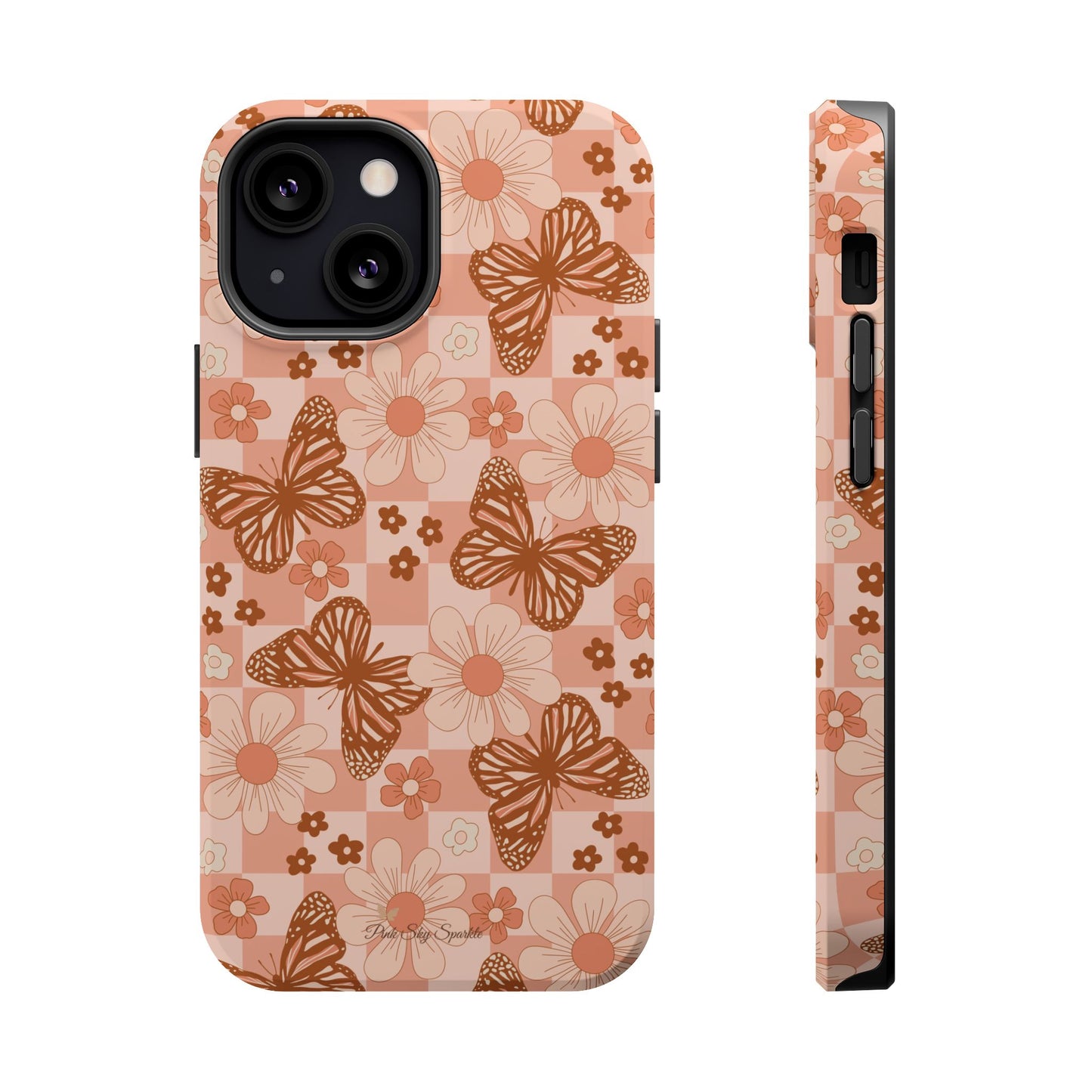 Boho Checkers - Floral Butterfly Magnetic iPhone Case
