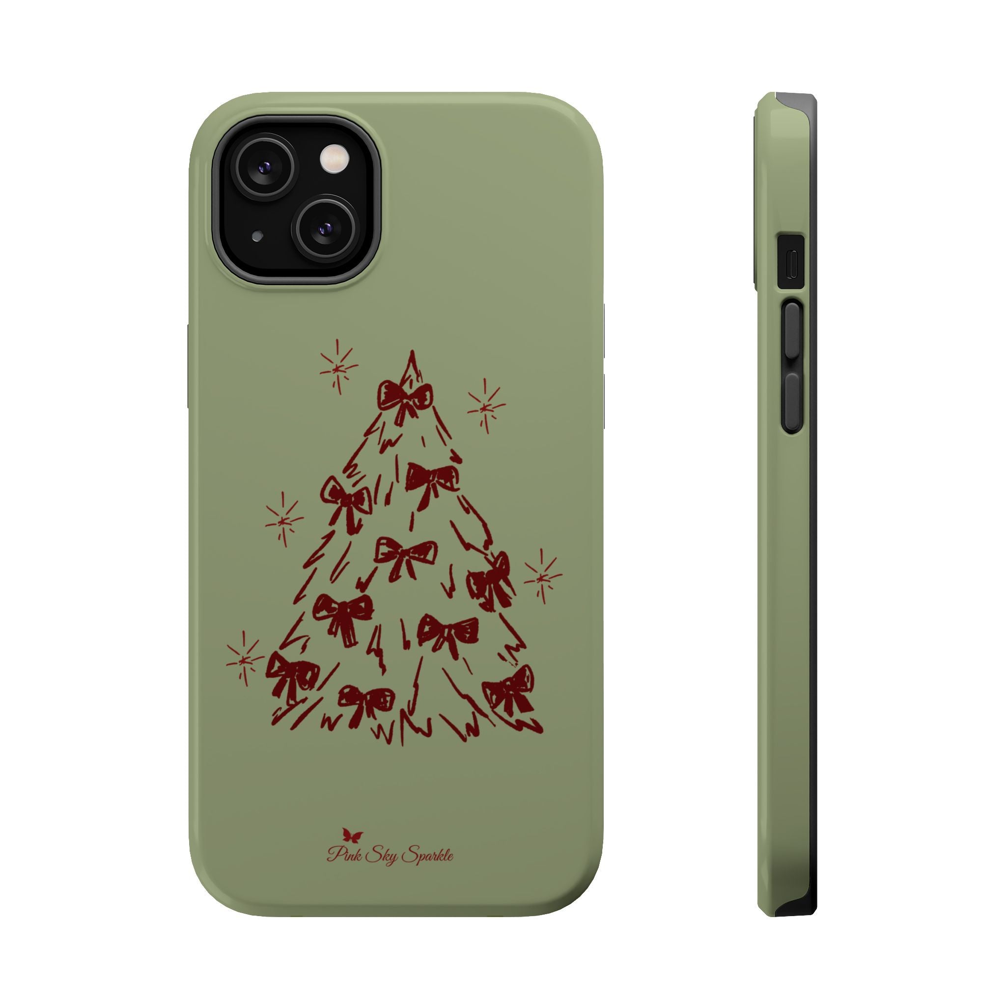Holiday Bow Tree Magnetic iPhone Case – Sage Green Christmas Edition