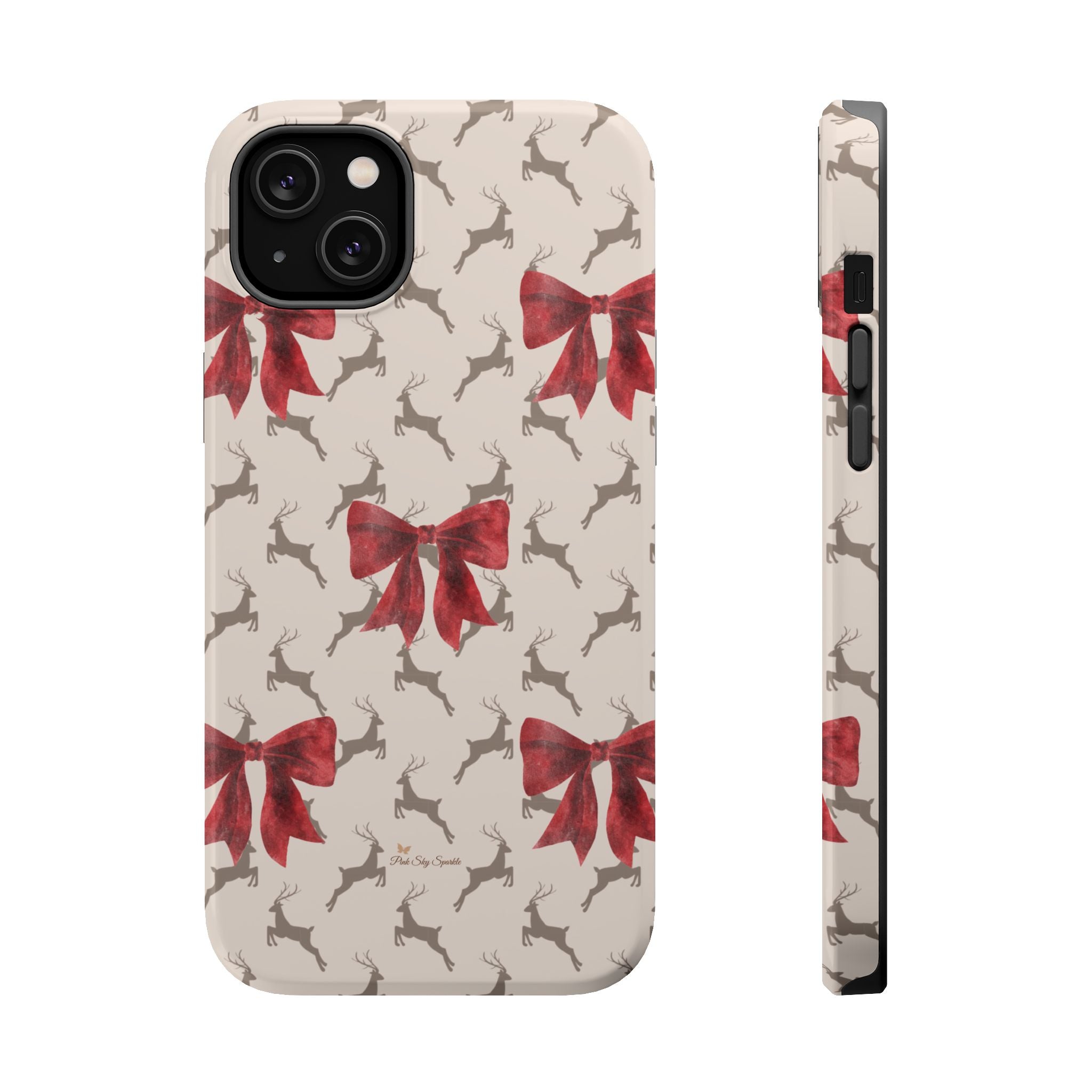 Reindeer Ribbons Magnetic iPhone Case – Festive Red Bow & Reindeer Design
