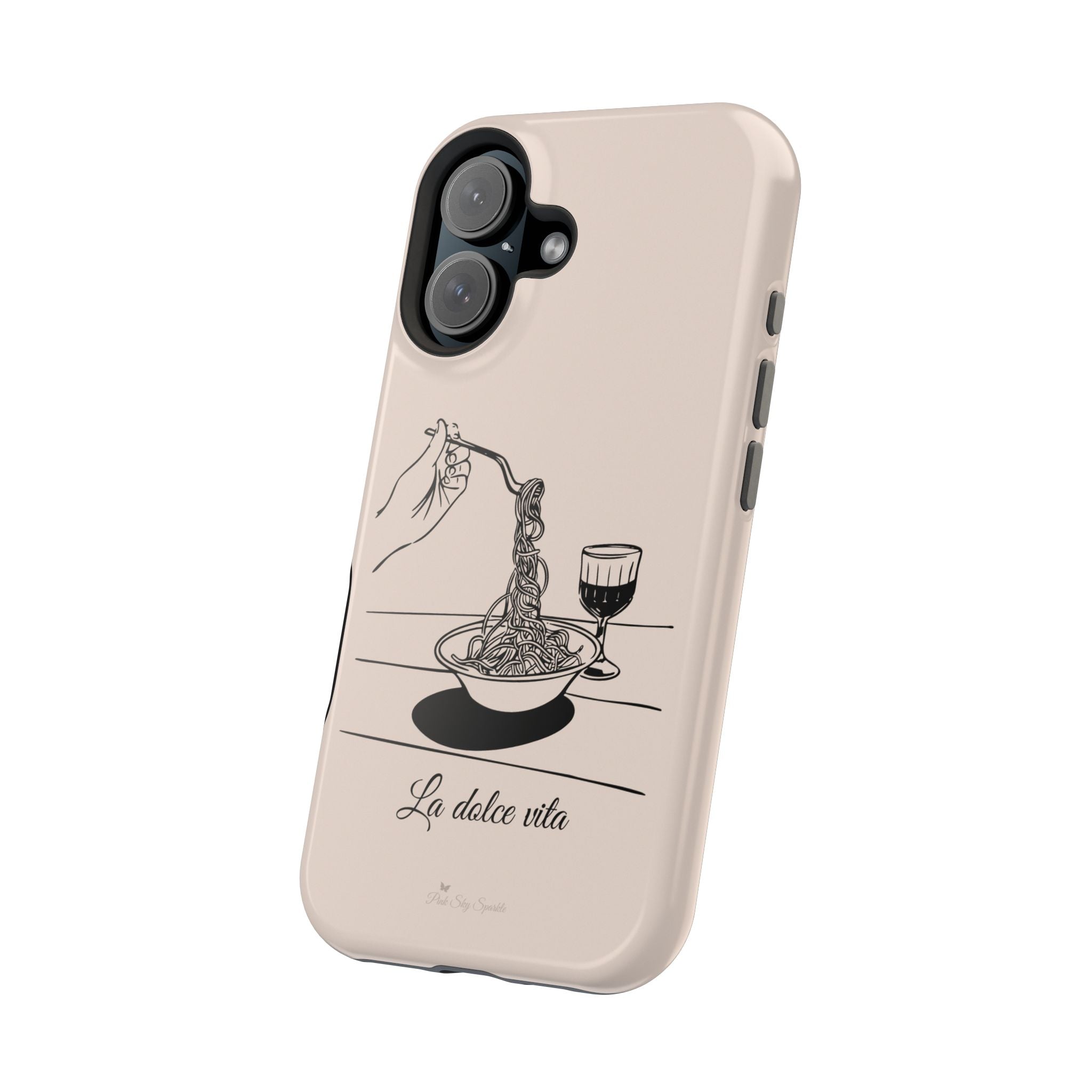 Pasta and red wine themed iphone case with La Dolce Vita in stylish font, Stylish Magnetic iPhone Case