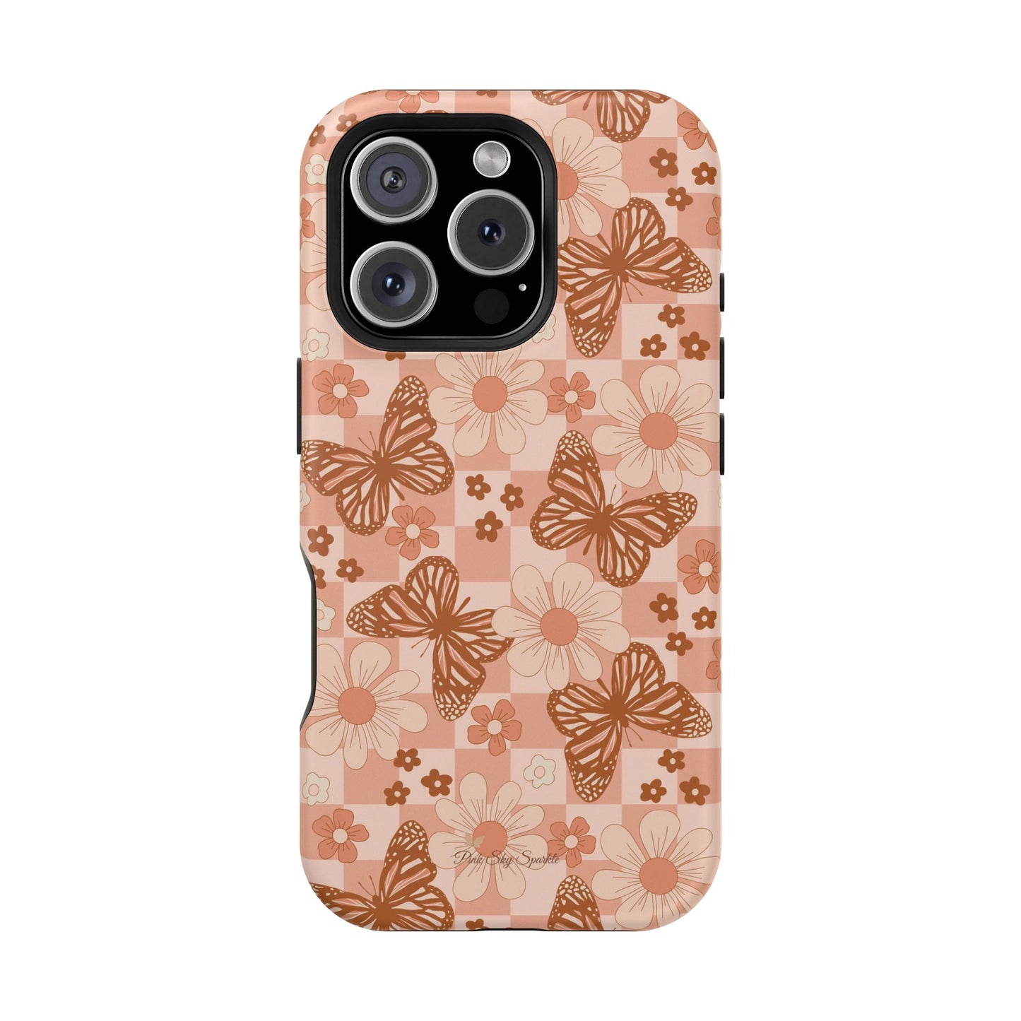 Boho Checkers - Floral Butterfly Magnetic iPhone Case