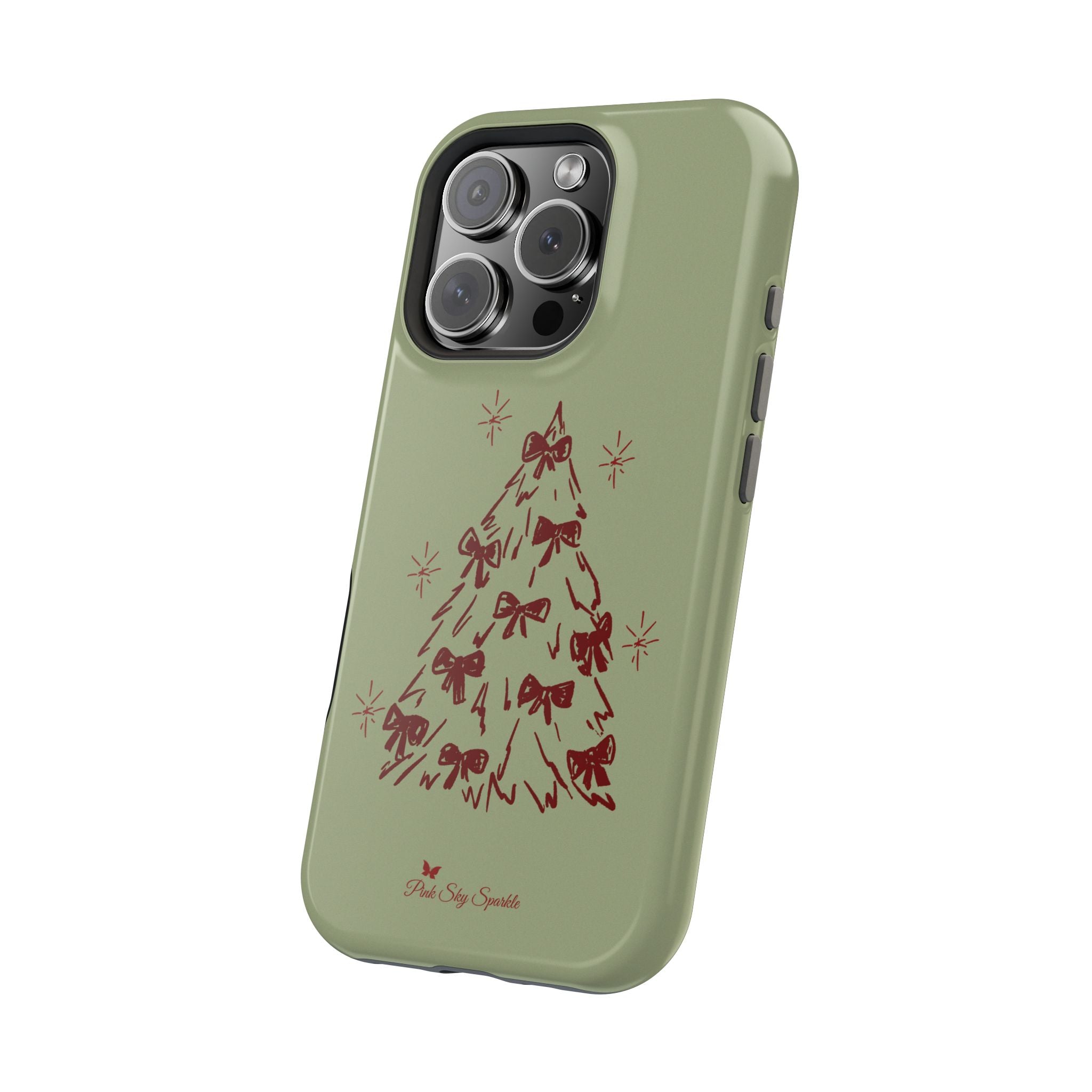 Holiday Bow Tree Magnetic iPhone Case – Sage Green Christmas Edition