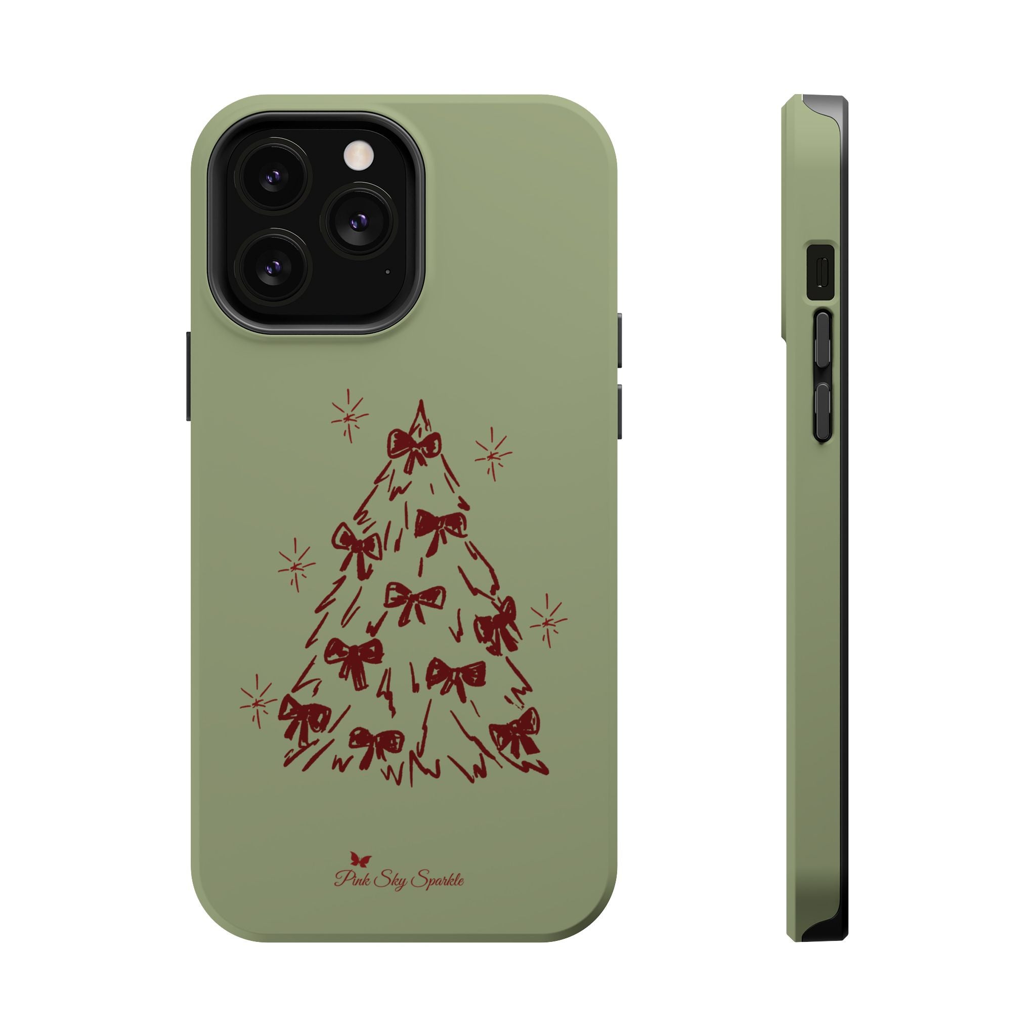 Holiday Bow Tree Magnetic iPhone Case – Sage Green Christmas Edition