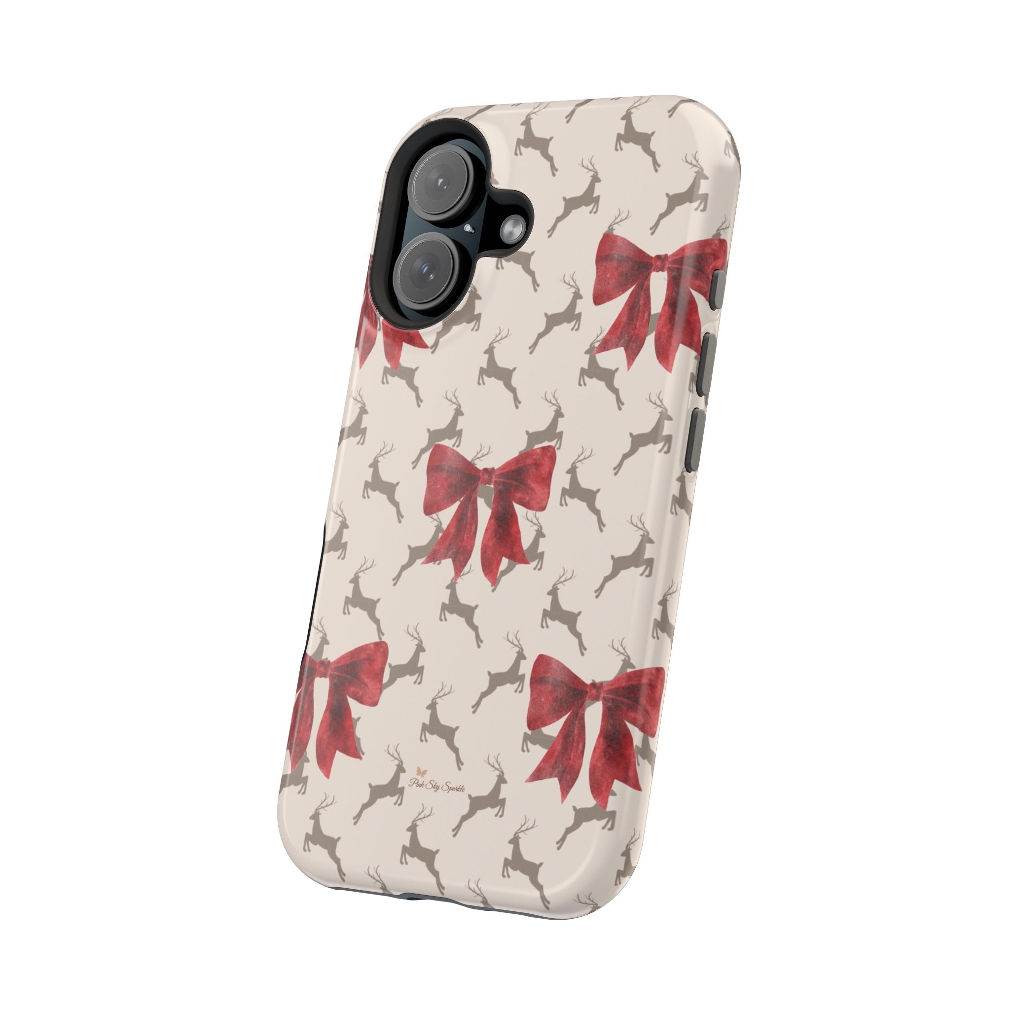 Reindeer Ribbons Magnetic iPhone Case – Festive Red Bow & Reindeer Design