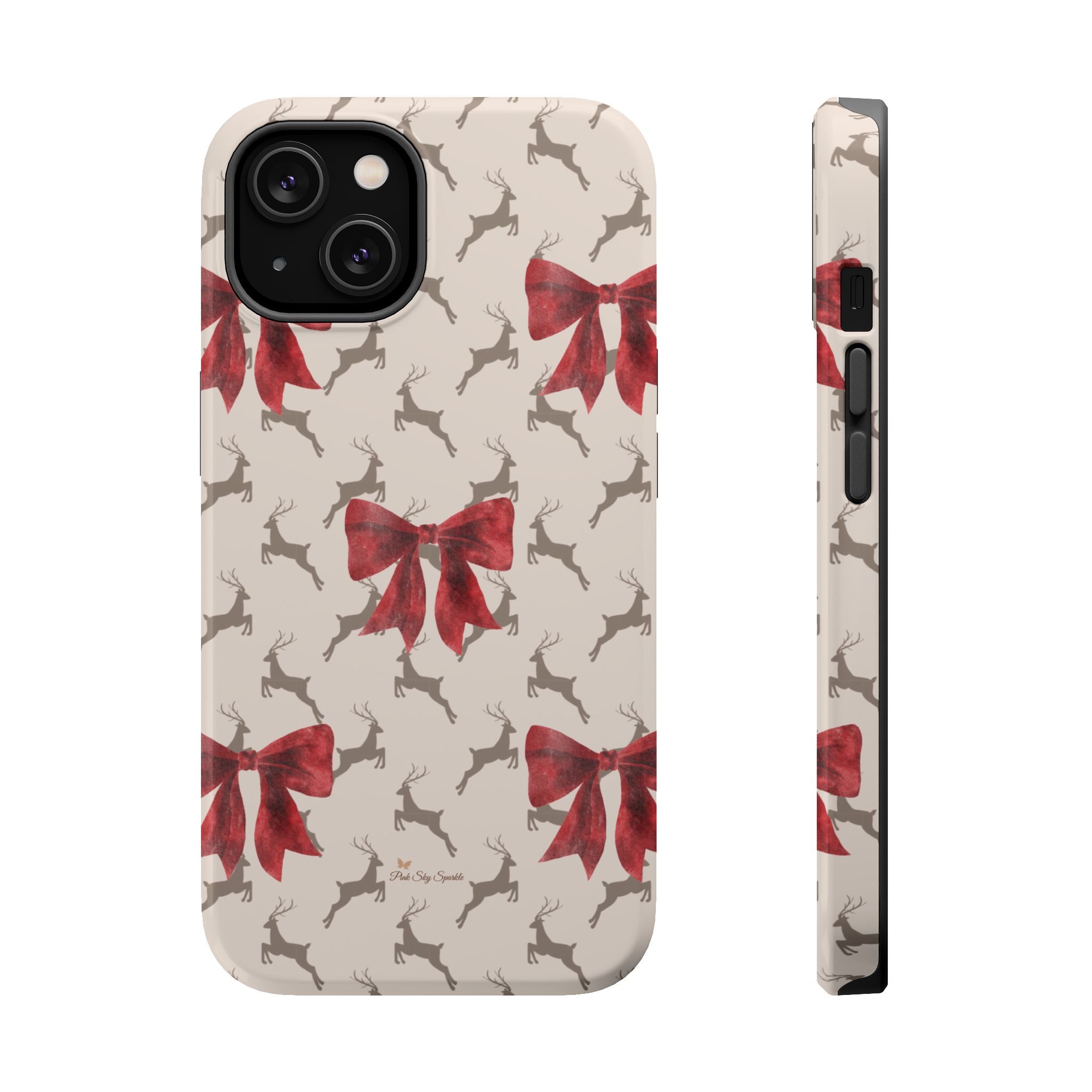 Reindeer Ribbons Magnetic iPhone Case – Festive Red Bow & Reindeer Design