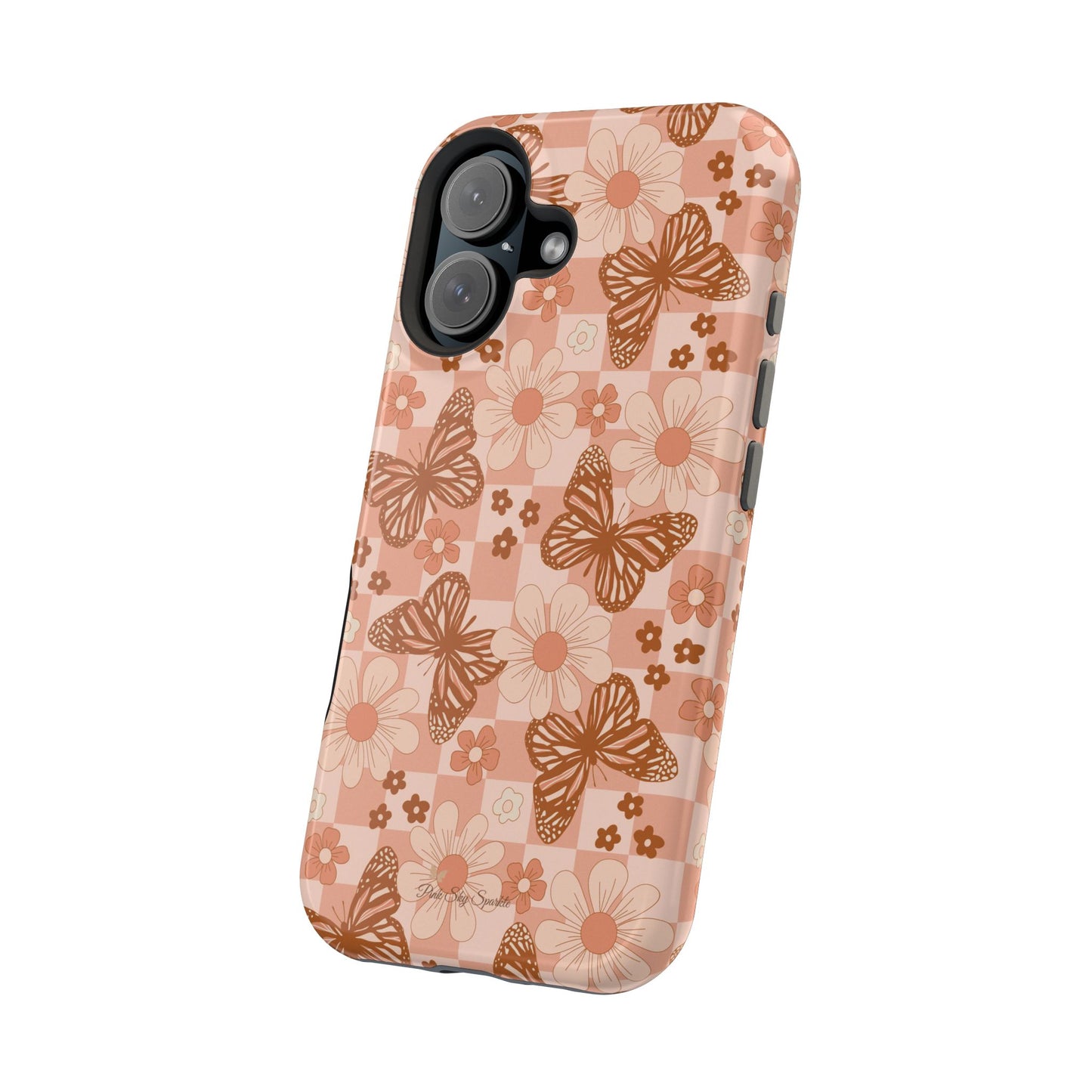 Boho Checkers - Floral Butterfly Magnetic iPhone Case