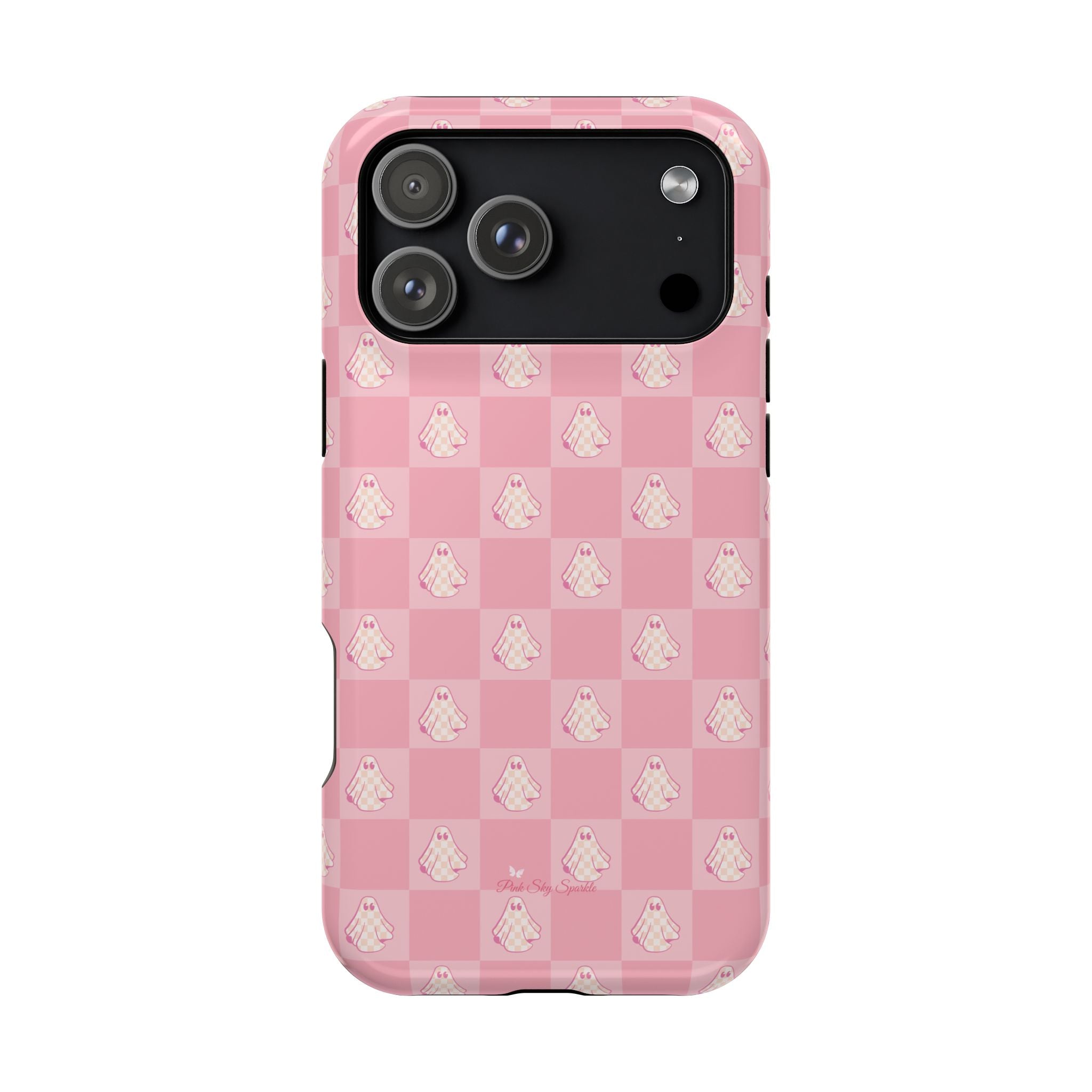 Pink Checkered Ghost Magnetic iPhone Case