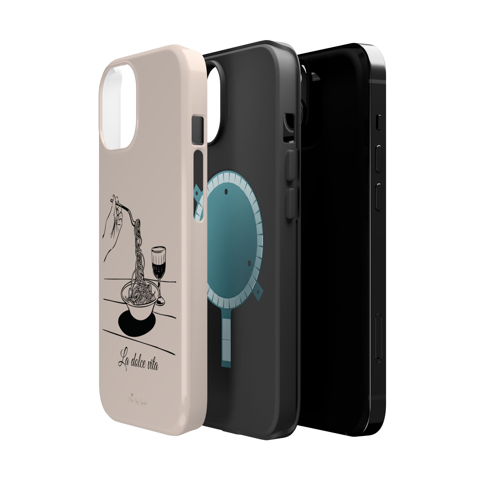 Pasta and red wine themed iphone case with La Dolce Vita in stylish font, Stylish Magnetic iPhone Case