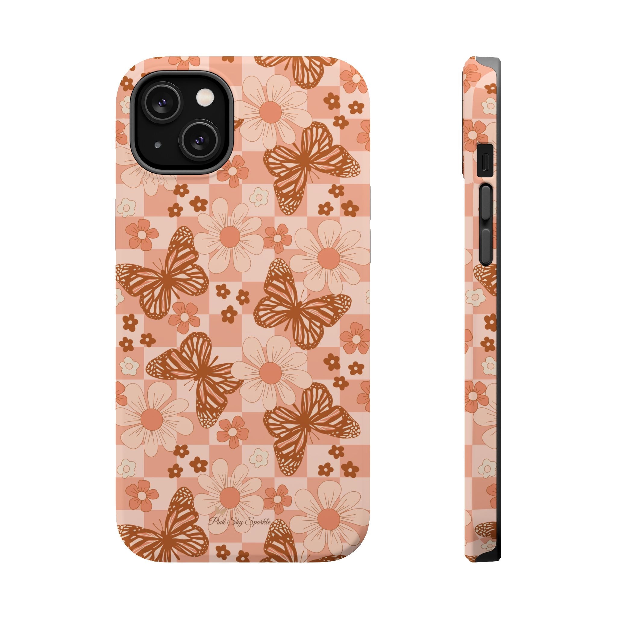 Boho Checkers - Floral Butterfly Magnetic iPhone Case