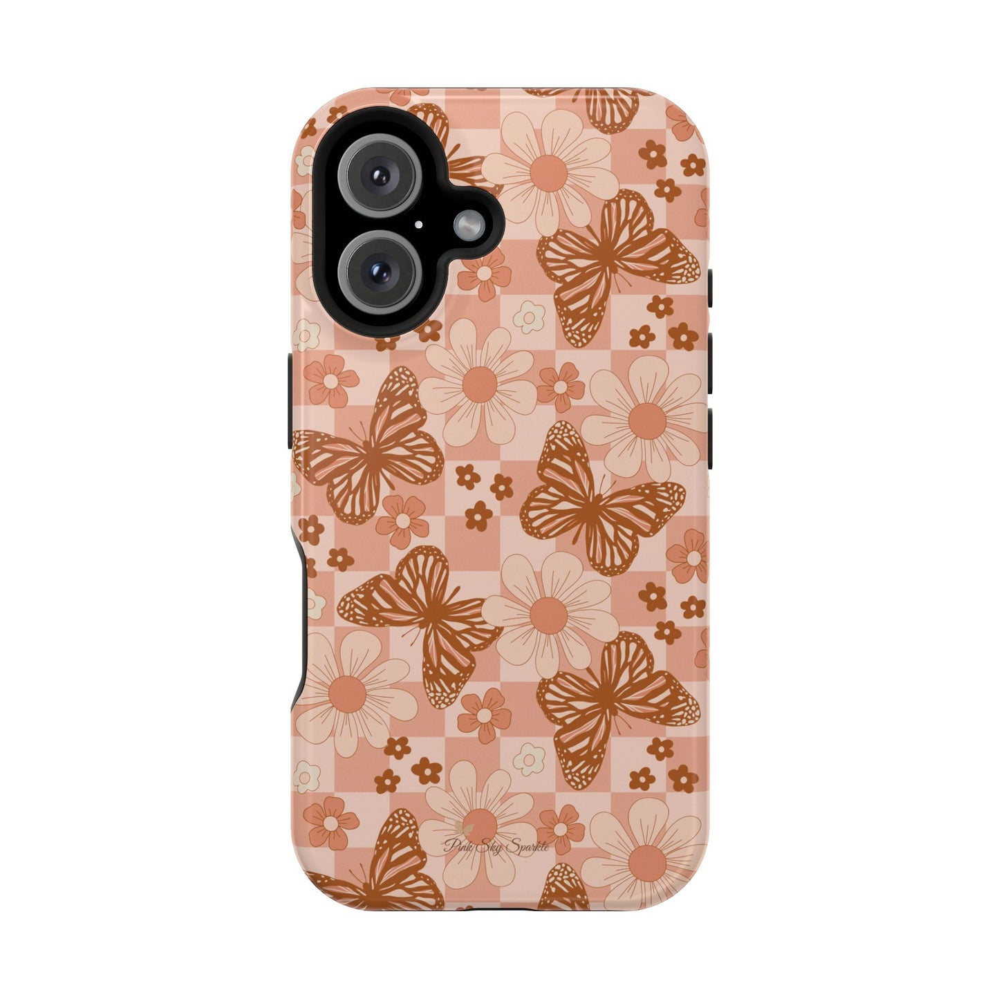 Boho Checkers - Floral Butterfly Magnetic iPhone Case