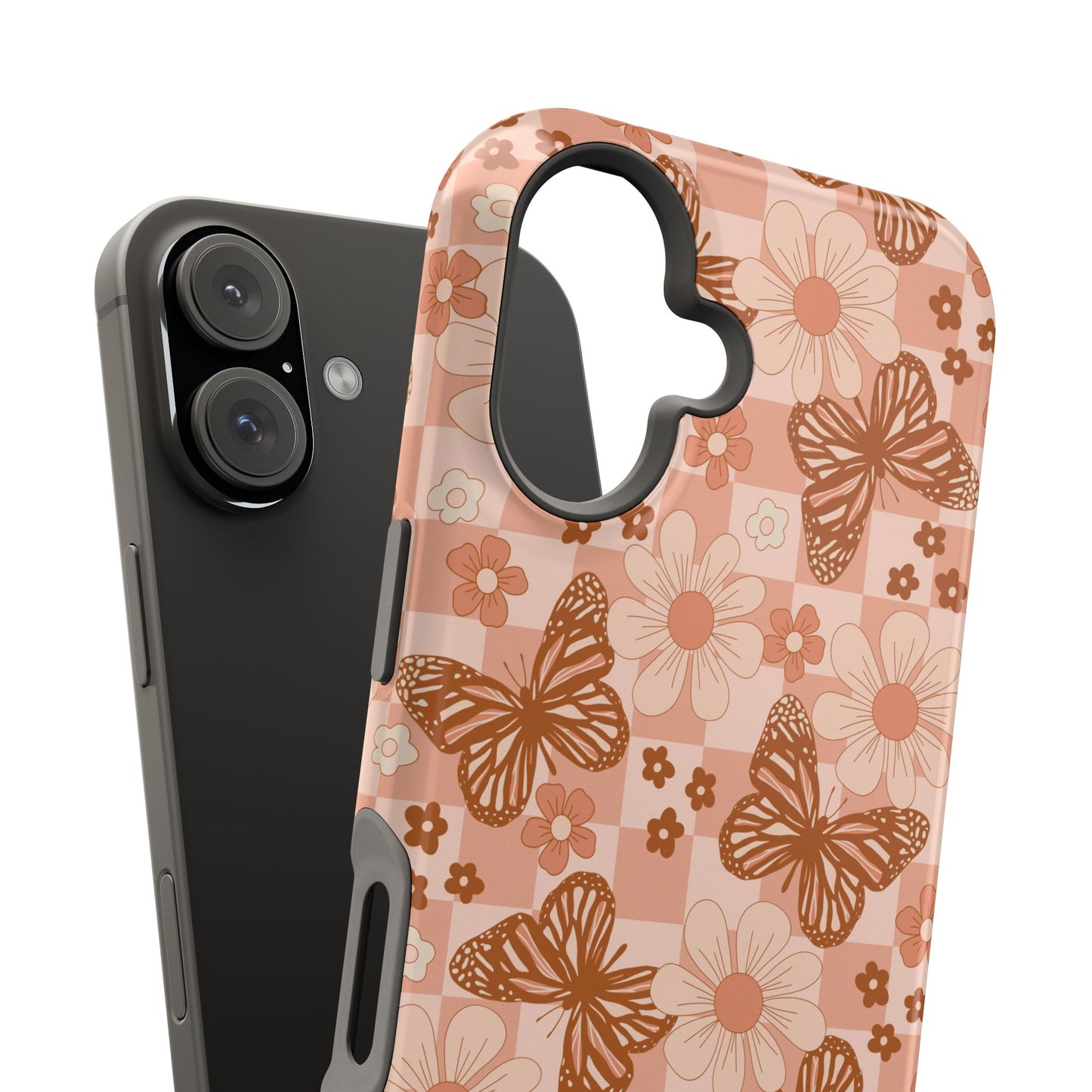 Boho Checkers - Floral Butterfly Magnetic iPhone Case