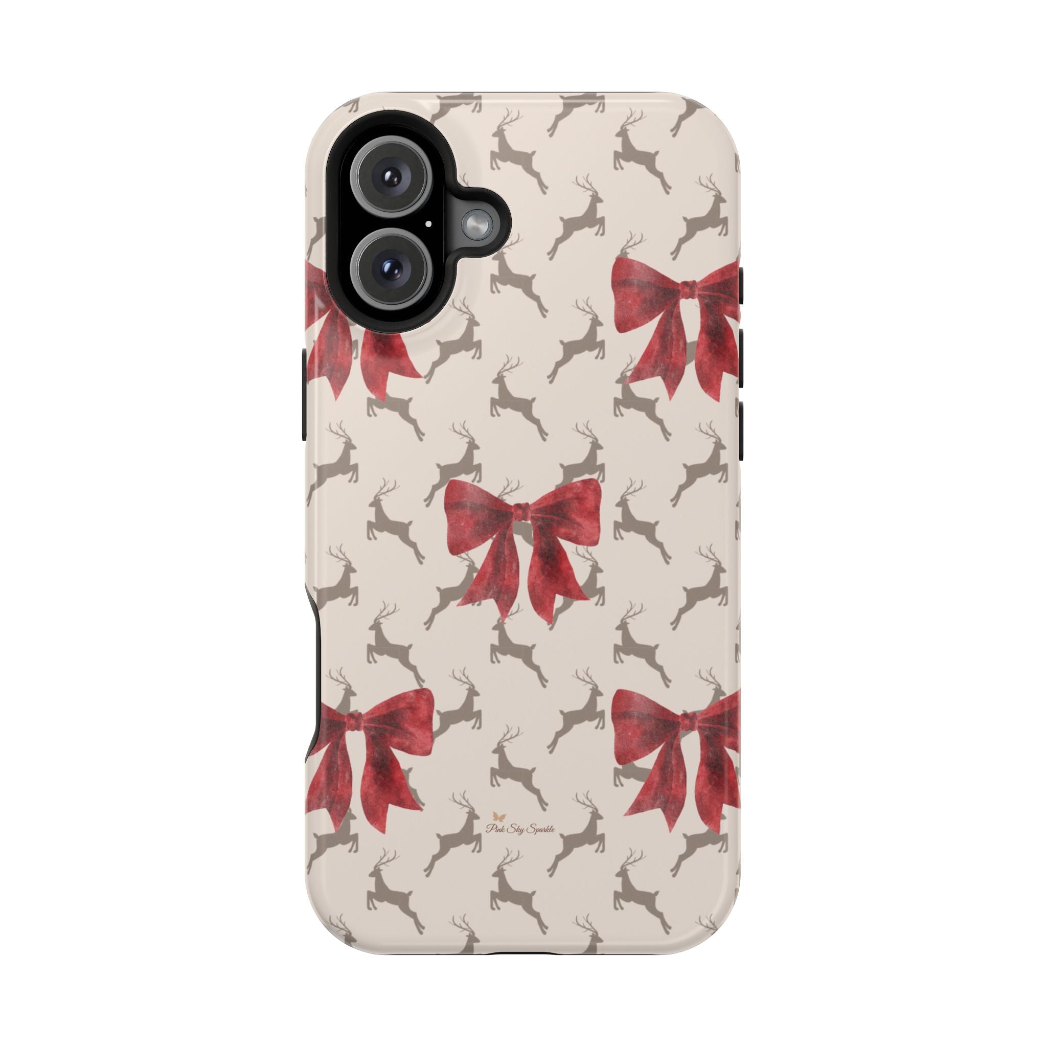 Reindeer Ribbons Magnetic iPhone Case – Festive Red Bow & Reindeer Design