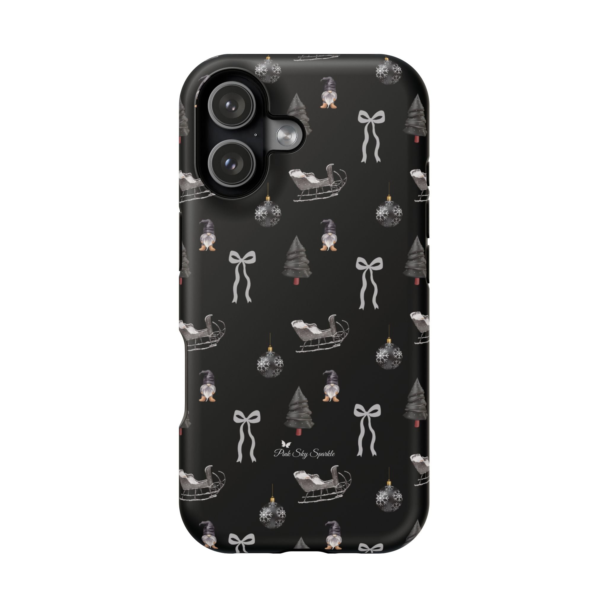 Sleigh in Grey Magnetic iPhone Case by Pink Sky Sparkle — chic monochrome Christmas style