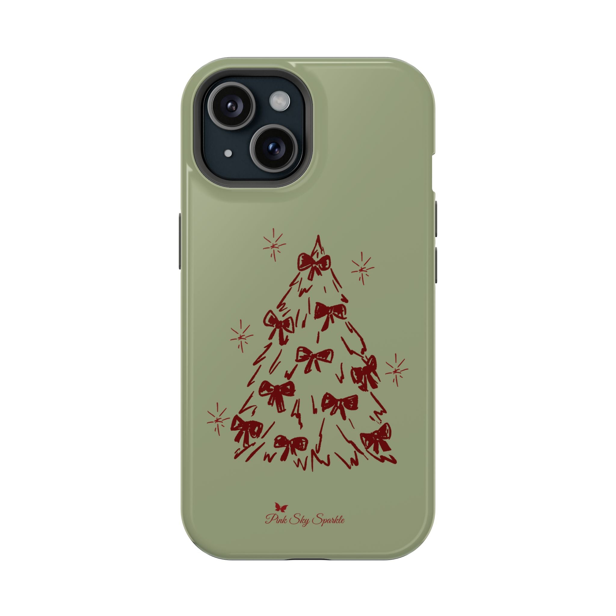Holiday Bow Tree Magnetic iPhone Case – Sage Green Christmas Edition