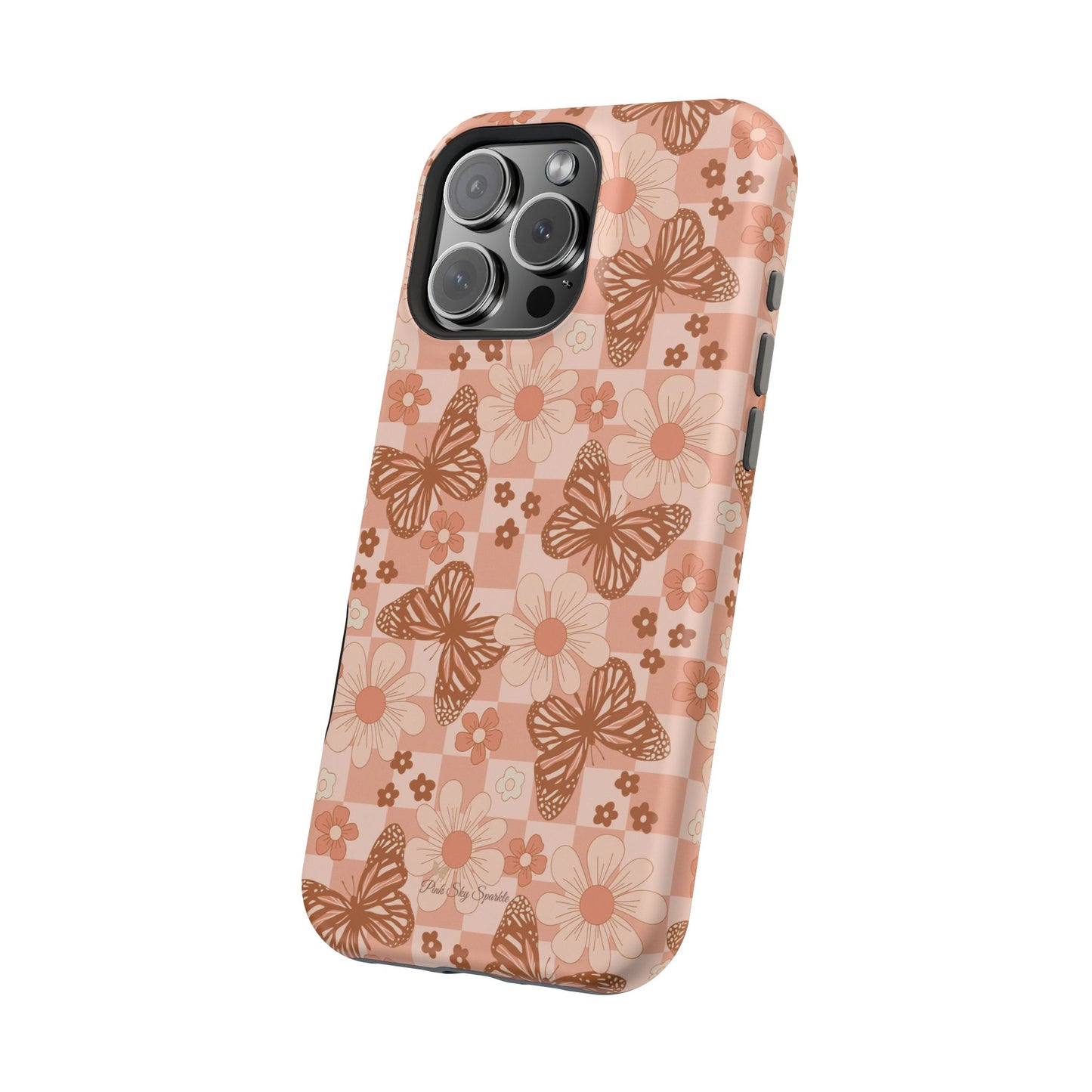 Boho Checkers - Floral Butterfly Magnetic iPhone Case