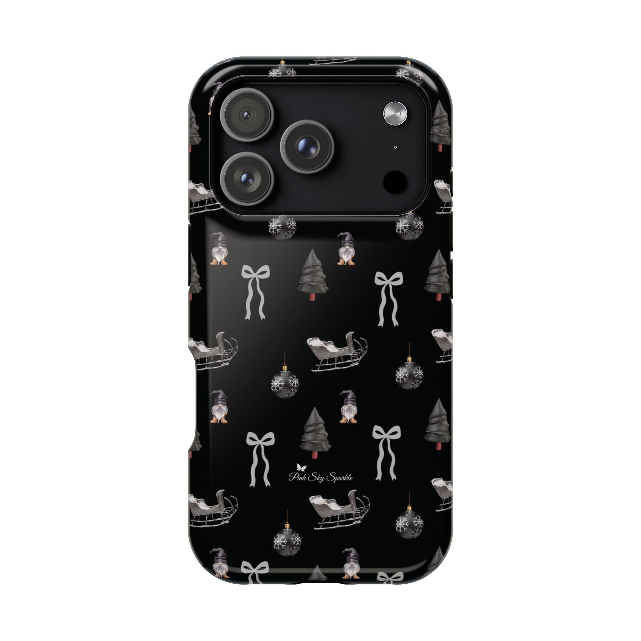 Sleigh in Grey Magnetic iPhone Case by Pink Sky Sparkle — chic monochrome Christmas style