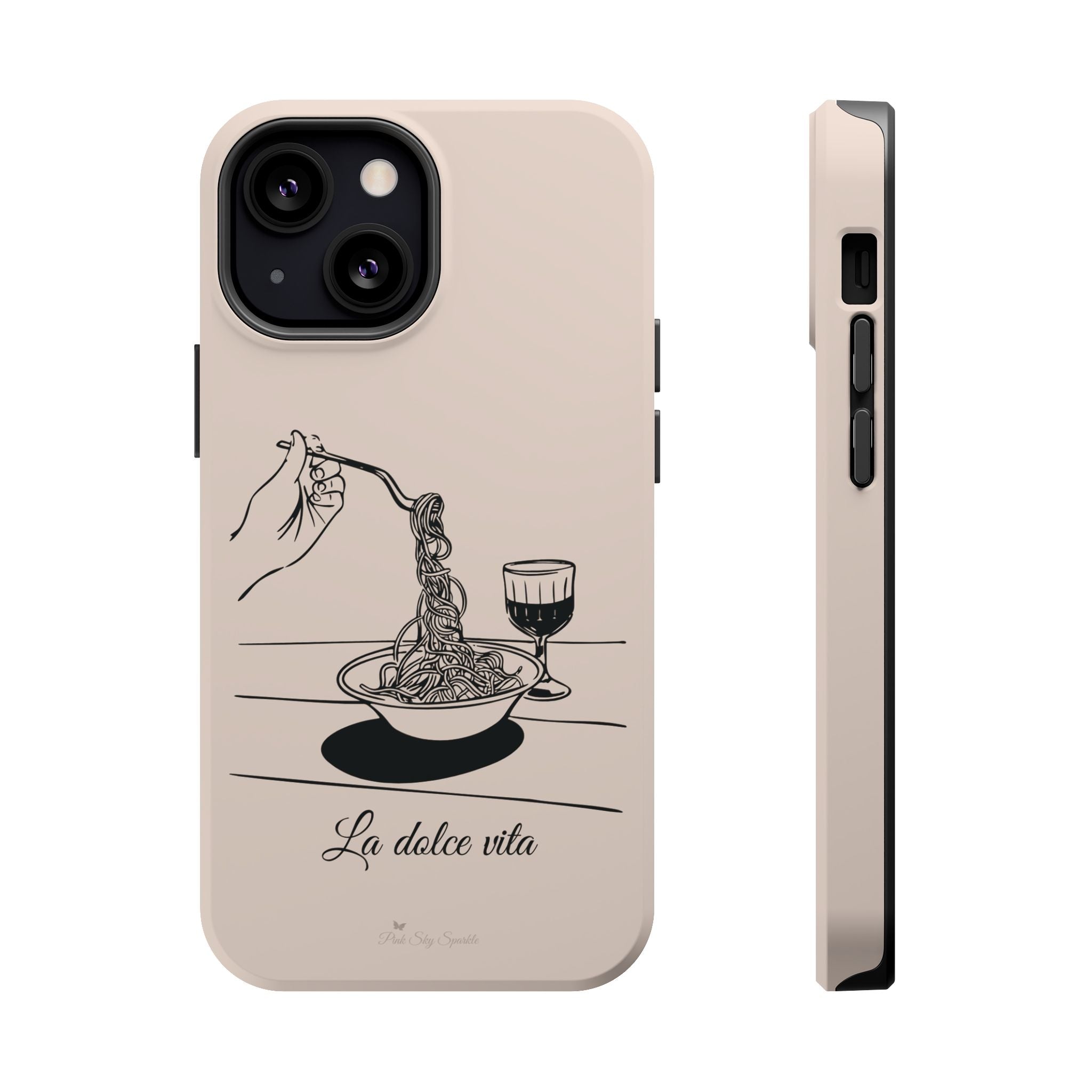 Pasta and red wine themed iphone case with La Dolce Vita in stylish font, Stylish Magnetic iPhone Case