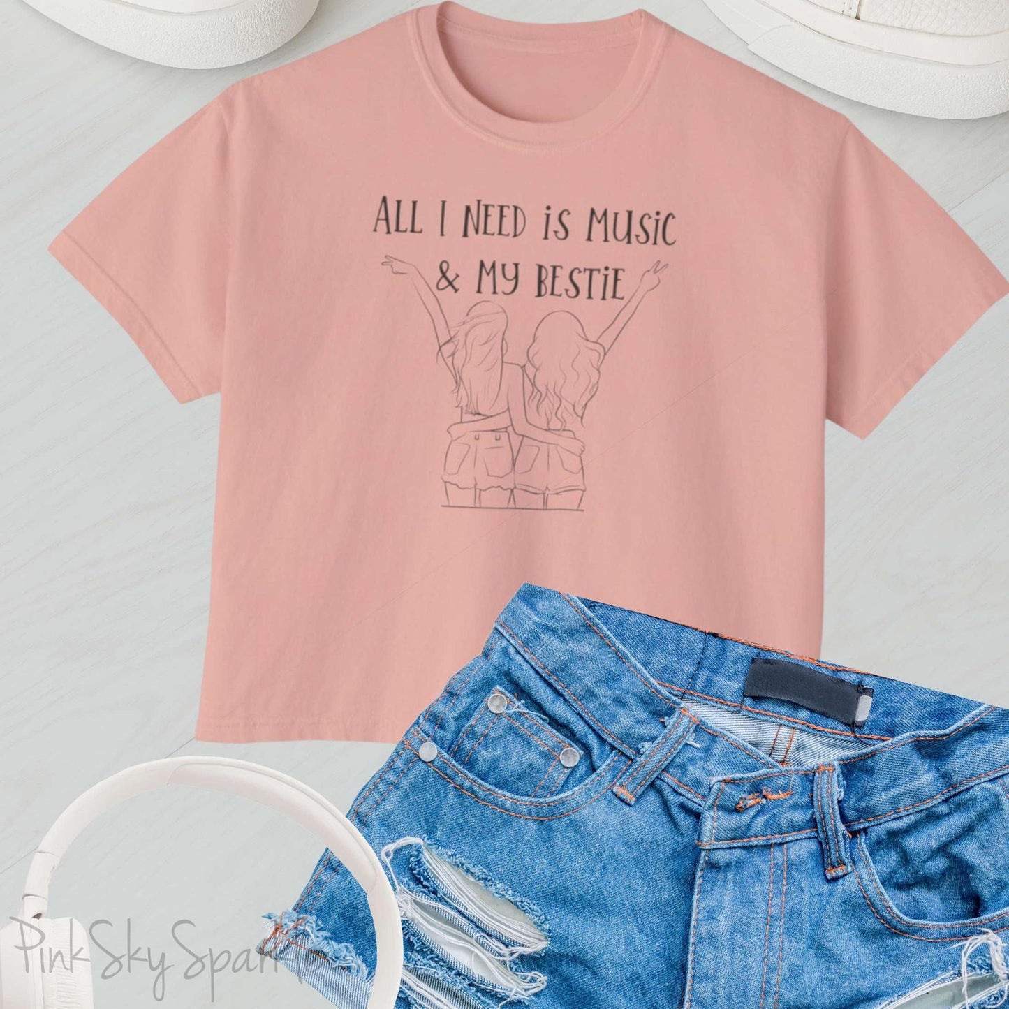 "All I Need Is Music and My Bestie" Women's Boxy Fit T-shirt