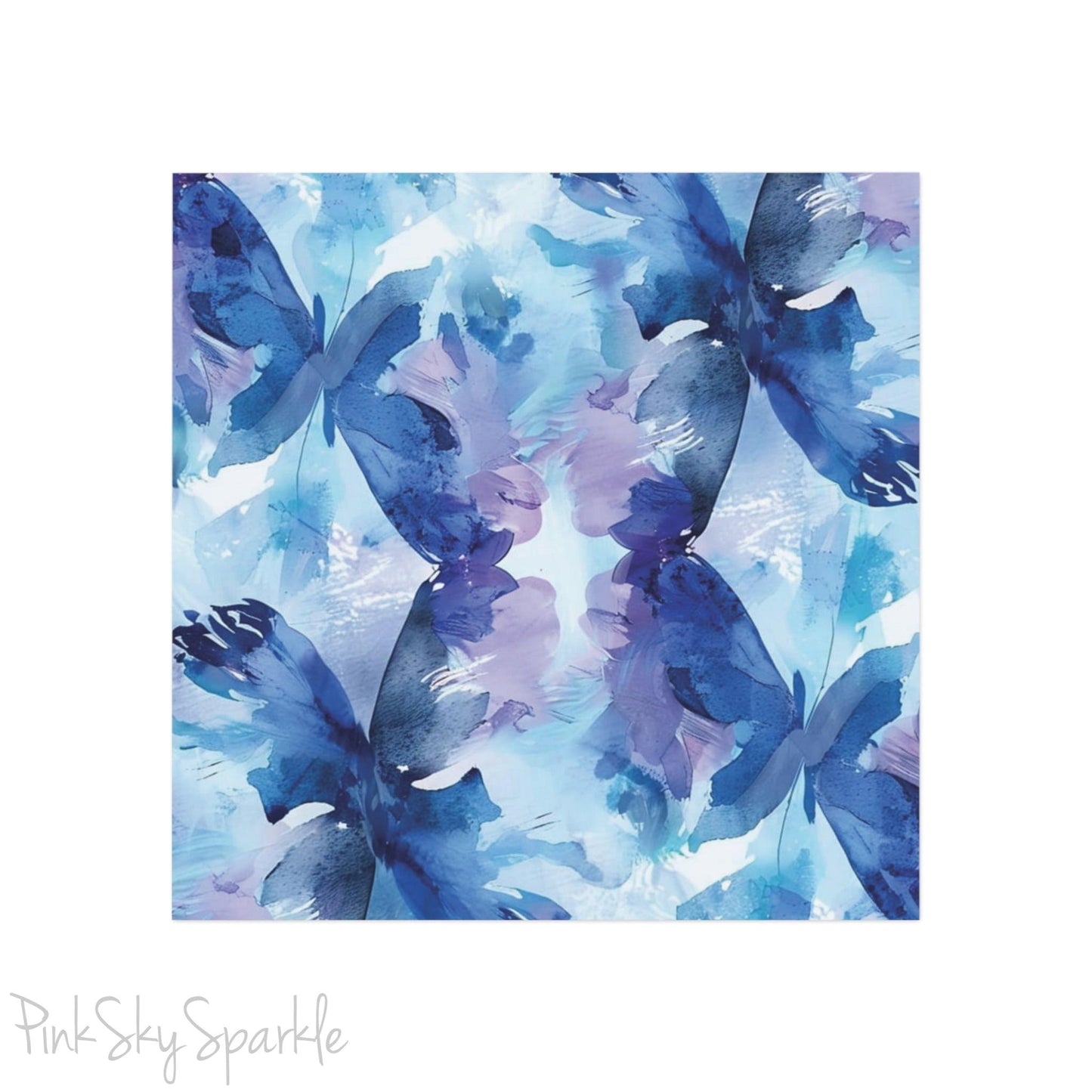 Butterfly Elegance Square Magnet. A square magnet or the refrigerator or any magnetic surface featuring a blue and purple abstract watercolor butterfly design.