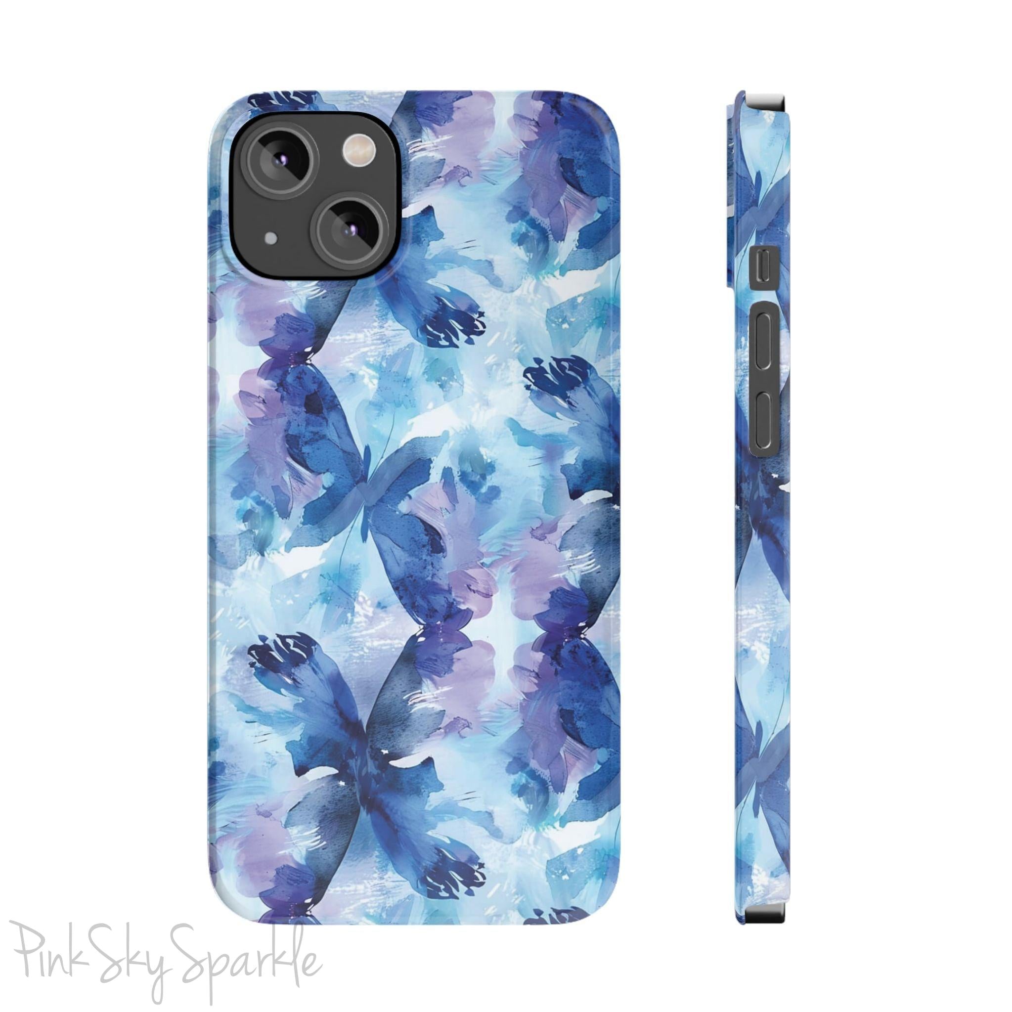 Butterfly Elegance Slim iPhone Case. Enhance your phone's style with the Butterfly Dreams Slim iPhone Case! This case features a sleek, slim design and a beautiful watercolour butterfly pattern.