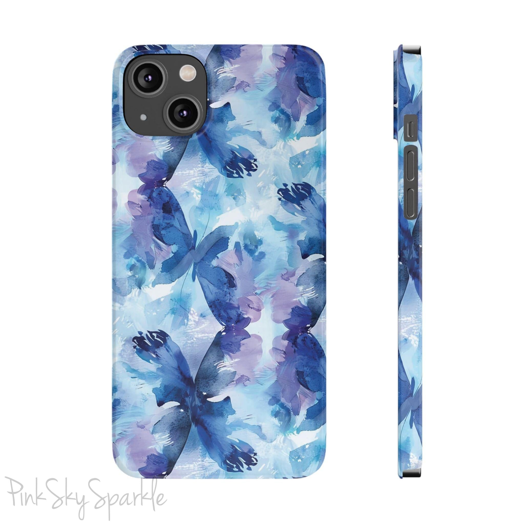 Butterfly Elegance Slim iPhone Case. Enhance your phone's style with the Butterfly Dreams Slim iPhone Case! This case features a sleek, slim design and a beautiful watercolour butterfly pattern.